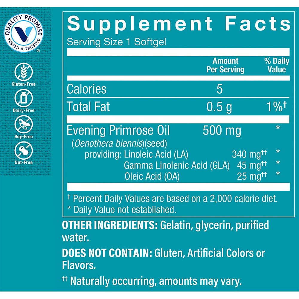 The Vitamin Shoppe Evening Primrose Oil 500mg - GLA Omega-6 Softgels, 120 Count