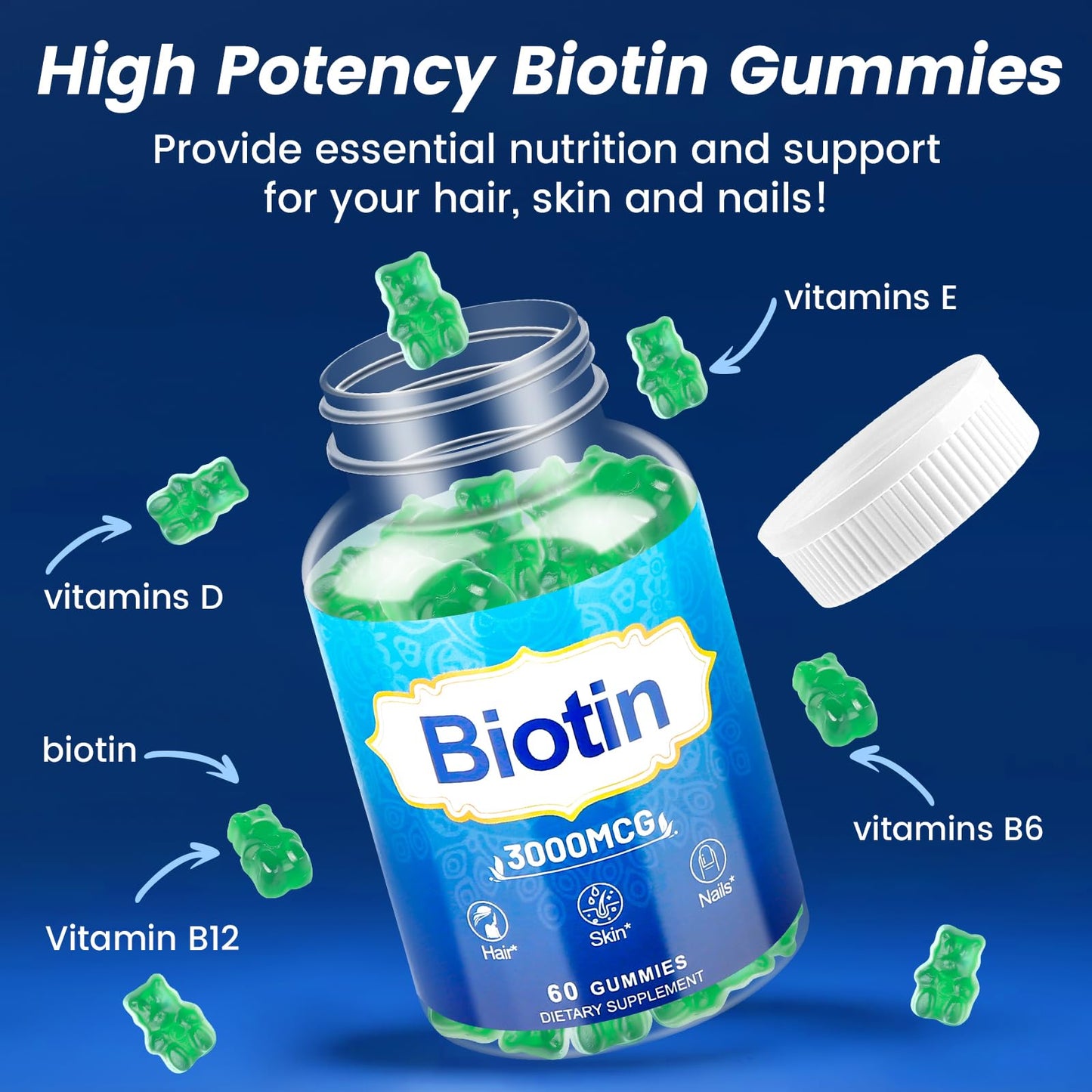 Vitaluxy Hair Skin and Nails Biotin Gummies, 120 Count
