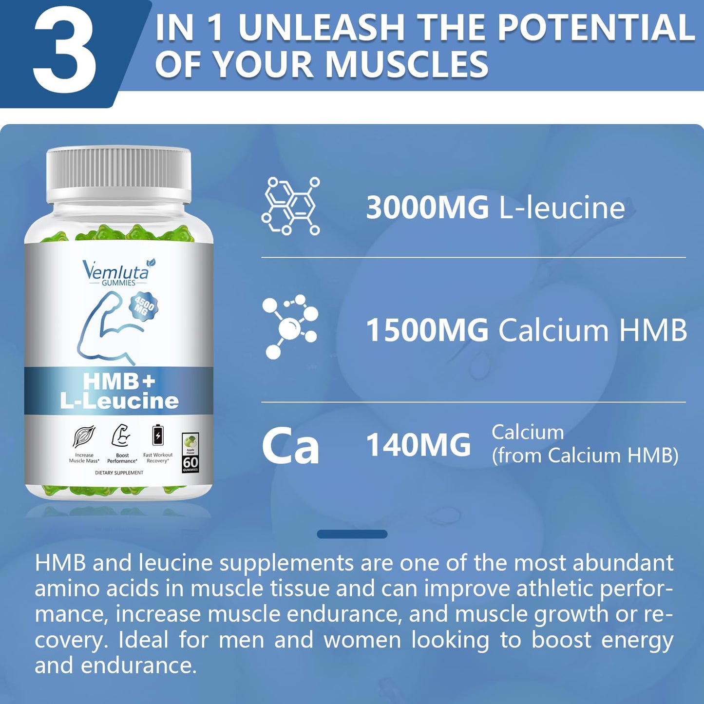 Vemluta HMB & Leucine Gummies, 120 Count