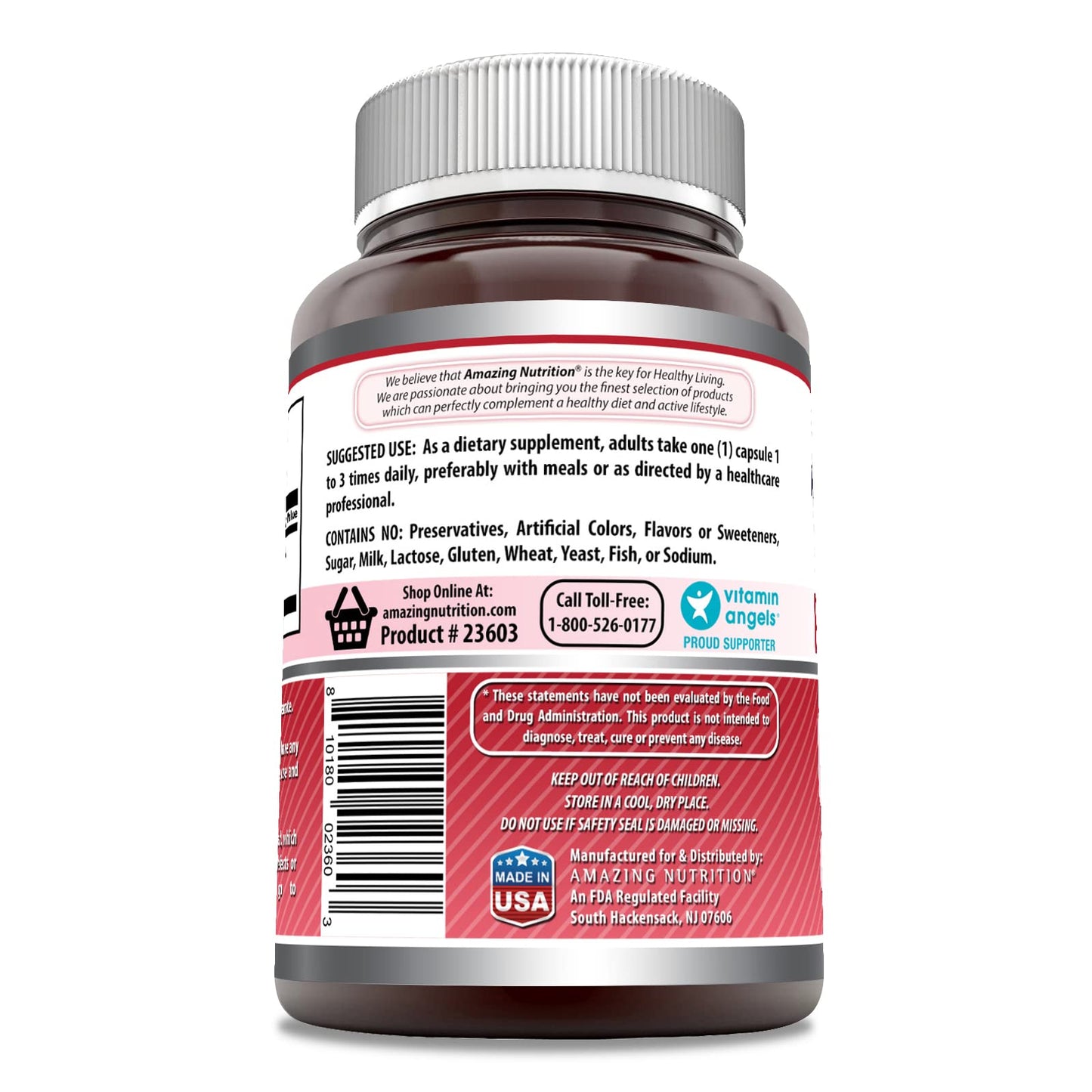 Amazing Nutrition Red Clover 430 Mg Supplement Capsules 180 Count, Non-GMO, Gluten-Free, Made in USA