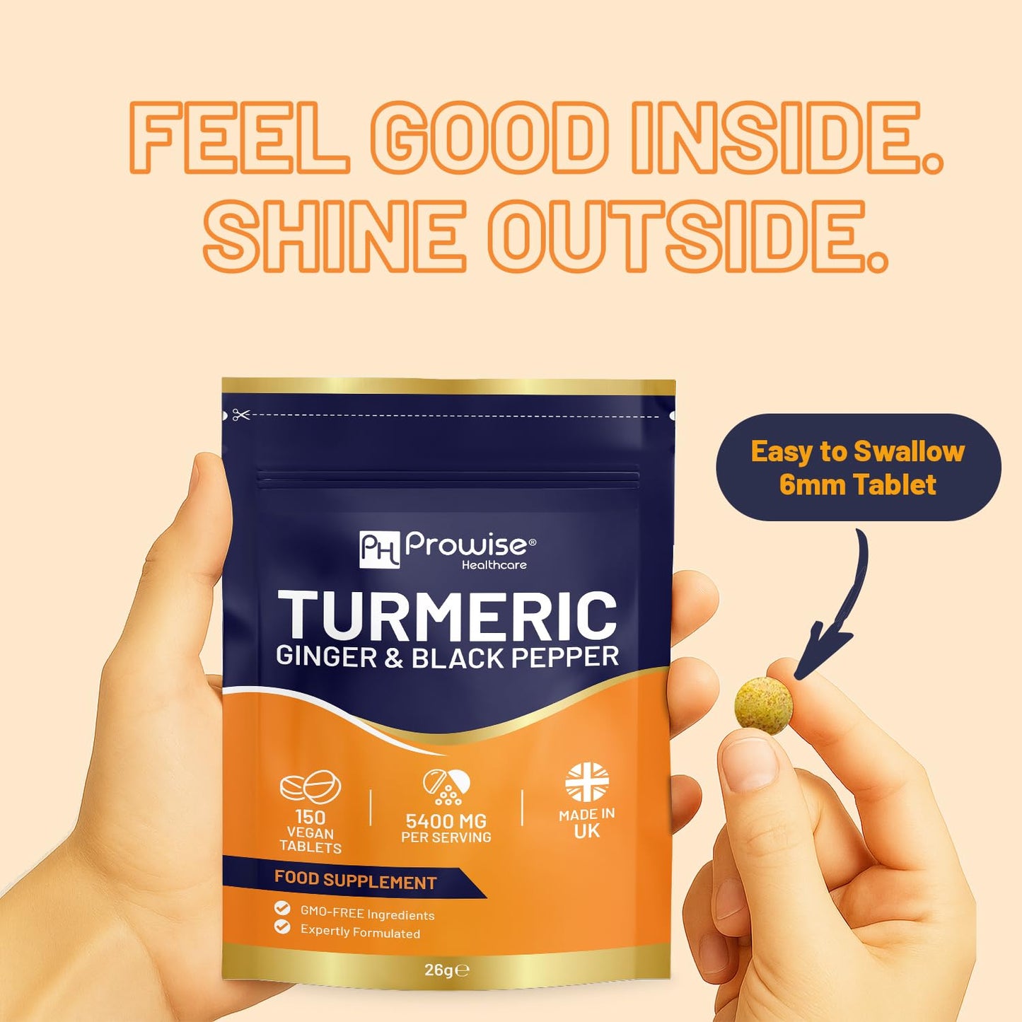 PH PROWISE Healthcare Turmeric Tablets 5400mg with Black Pepper & Ginger, 95% Curcumin - 150 Tablets