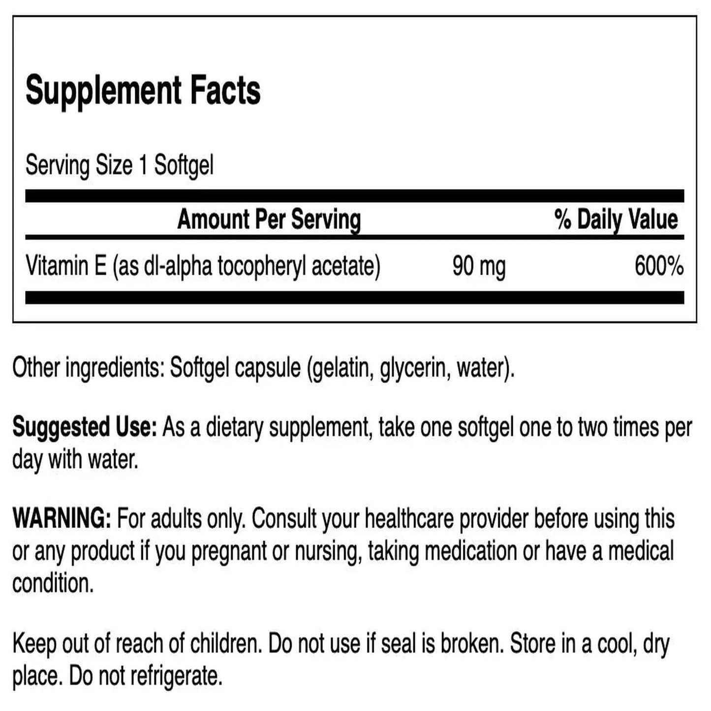 Swanson Vitamin E 200 IU Softgels, 60 Count