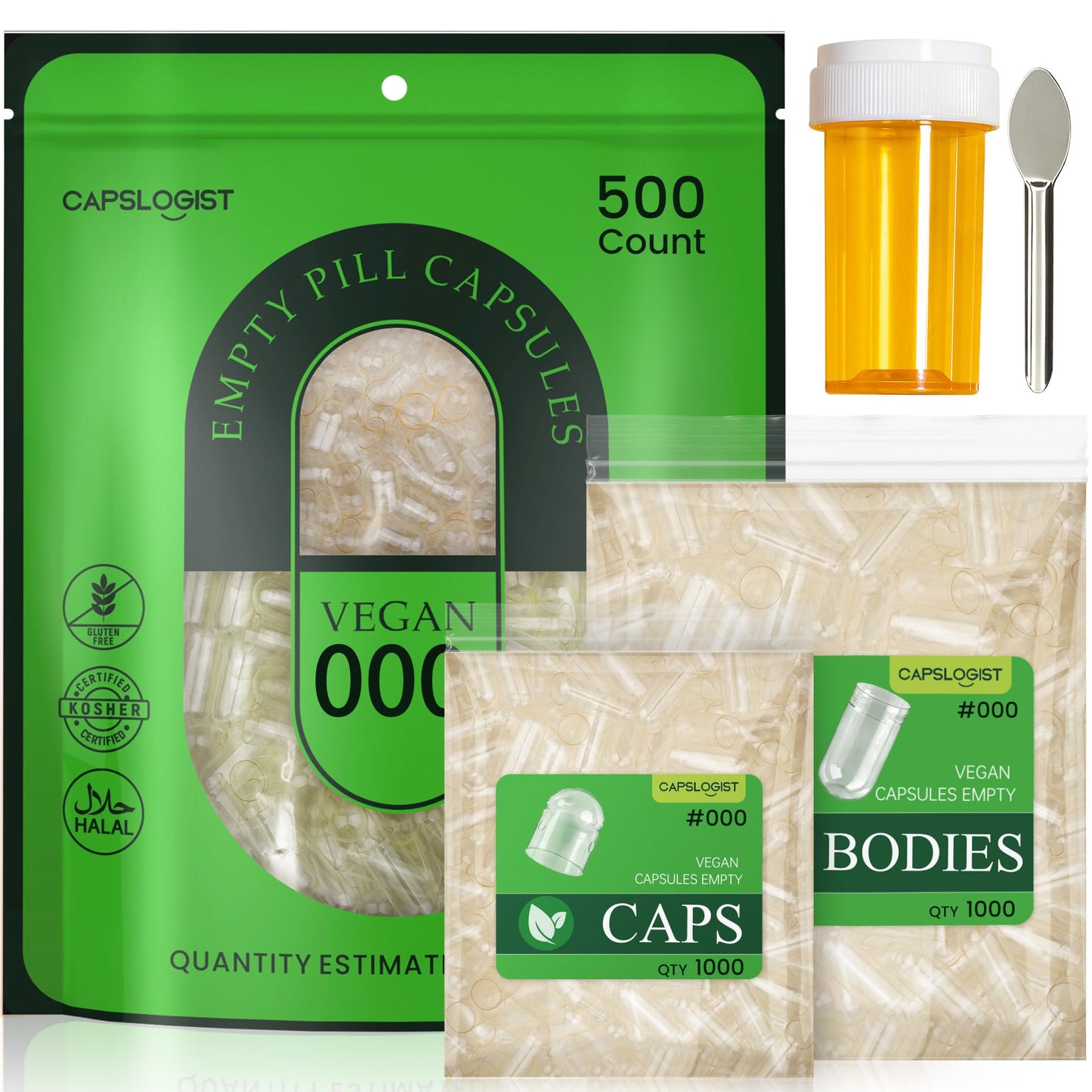 CAPSLogist Empty Capsule Size 000 Clear, Capsule, 500 Count