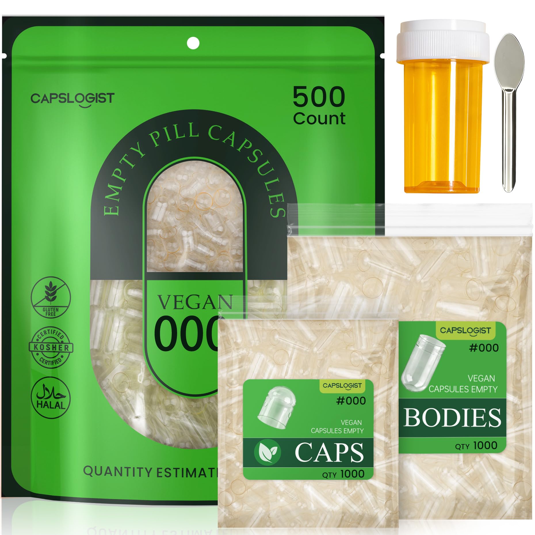 CAPSLogist Empty Capsule Size 000 Clear, Capsule, 500 Count