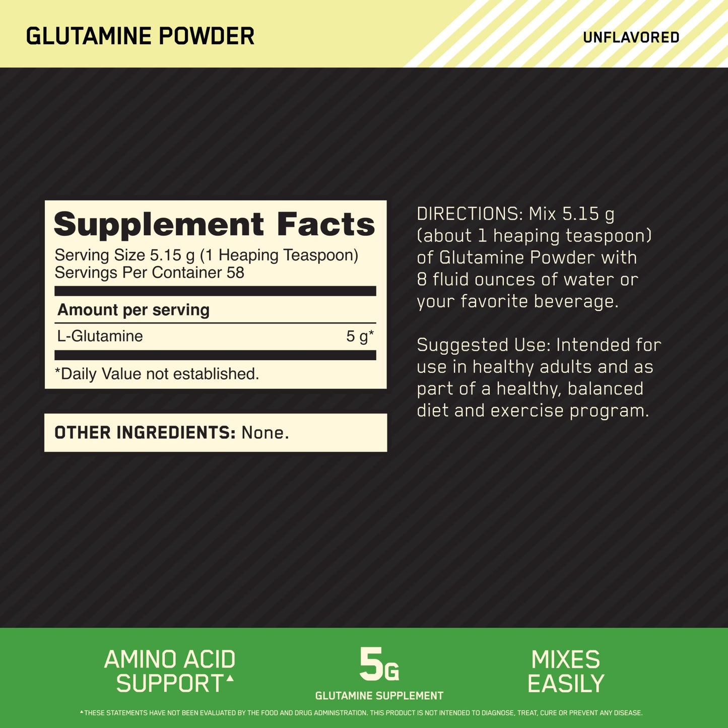 Optimum Nutrition L-Glutamine Muscle Recovery Powder, 300 g, 58 Servings