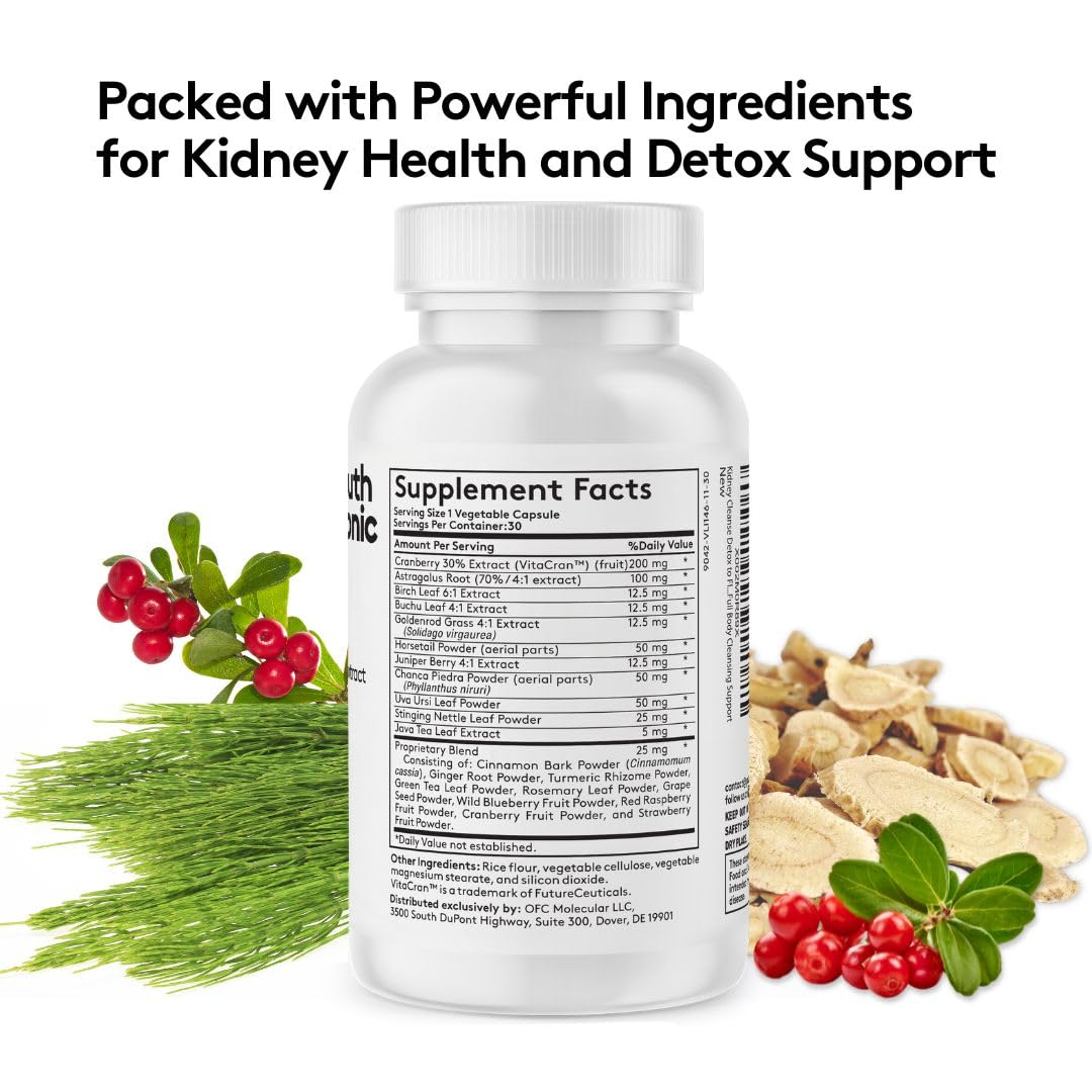 Youth & Tonic Kidney Support Supplement with Cranberry Extract Capsules, 30 Count