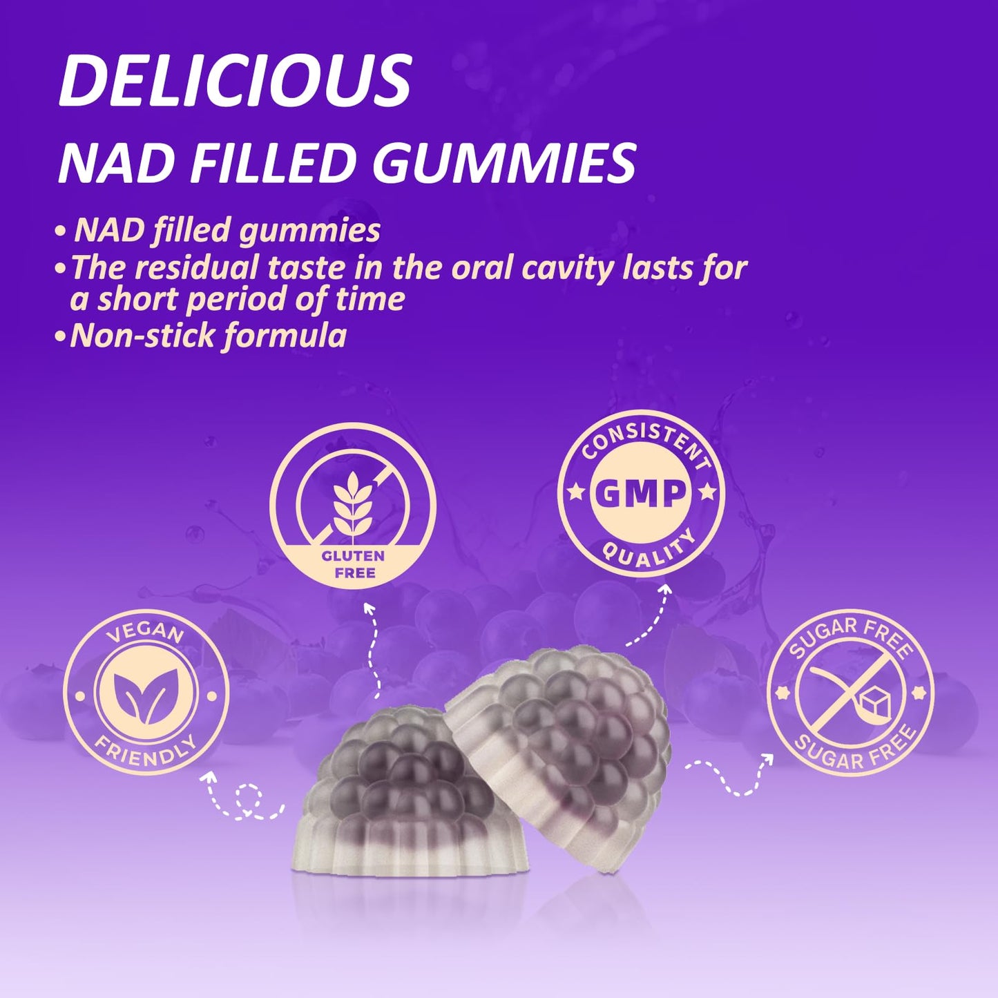 Klinovium NAD Gummies with Nicotinamide Riboside NAD+ Supplement for Women & Men with Trans-Resveratrol, Fisetin, Vitamin B2, B5, B6, Anti-Aging, Cell Regeneration & Energy, Sugar-Free, 60 Gummies