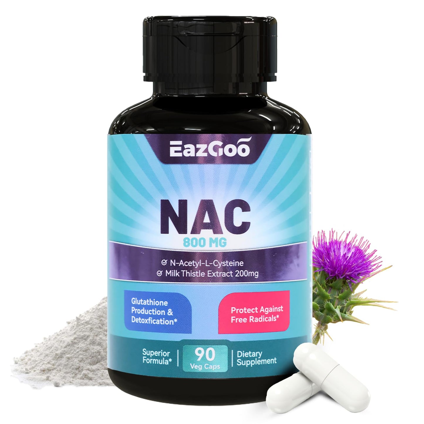 EAZGOO N-Acetyl Cysteine 800mg with Milk Thistle 200mg Capsule, 90 Count