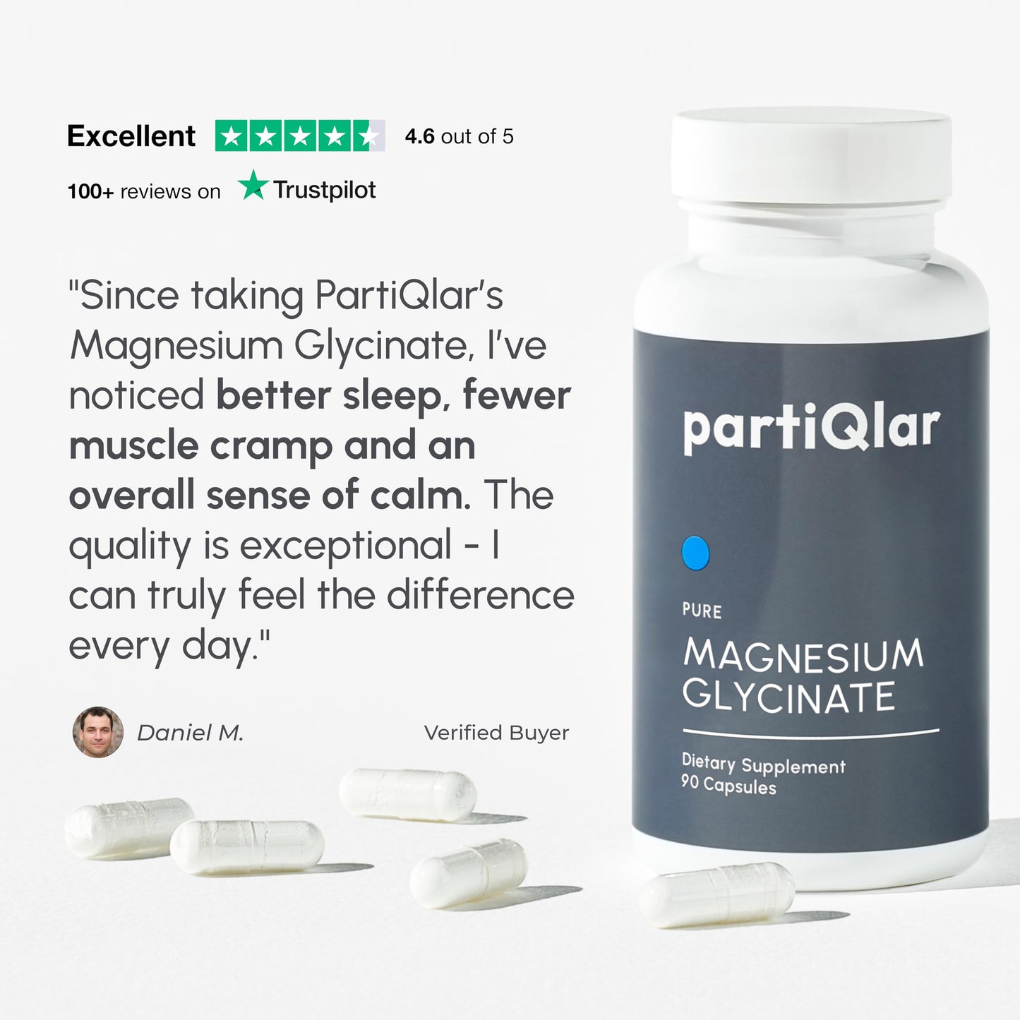 partiQlar Magnesium Glycinate 200mg - Sleep & Muscle Support 90 Capsules