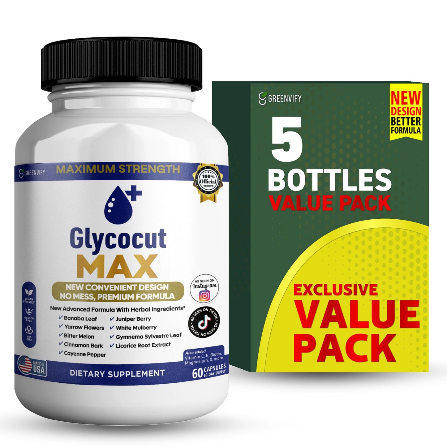 GREENVIFY Glycocut Max, Maximum Strength Veggie Capsules, 60 Capsules