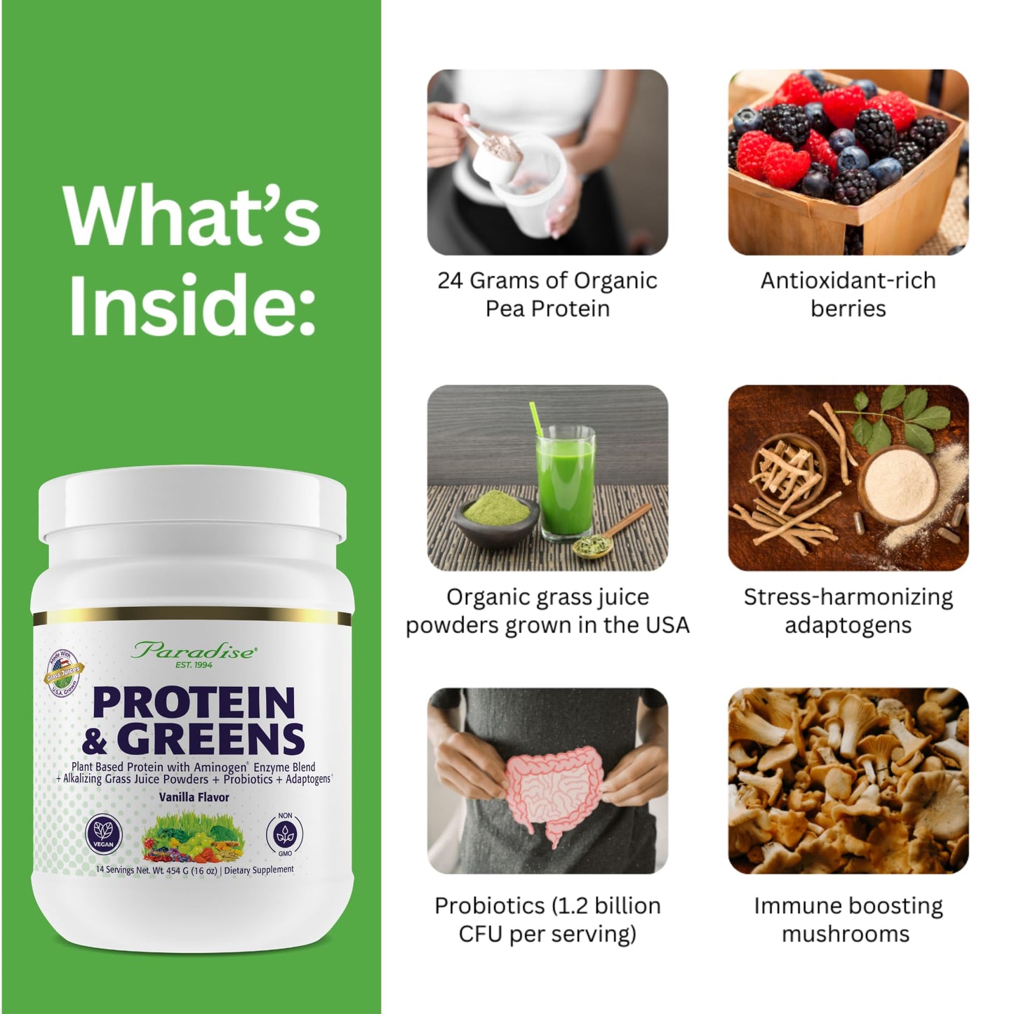 Paradise Herbs ORAC Proteins & Greens Powder Vanilla, 1 lb