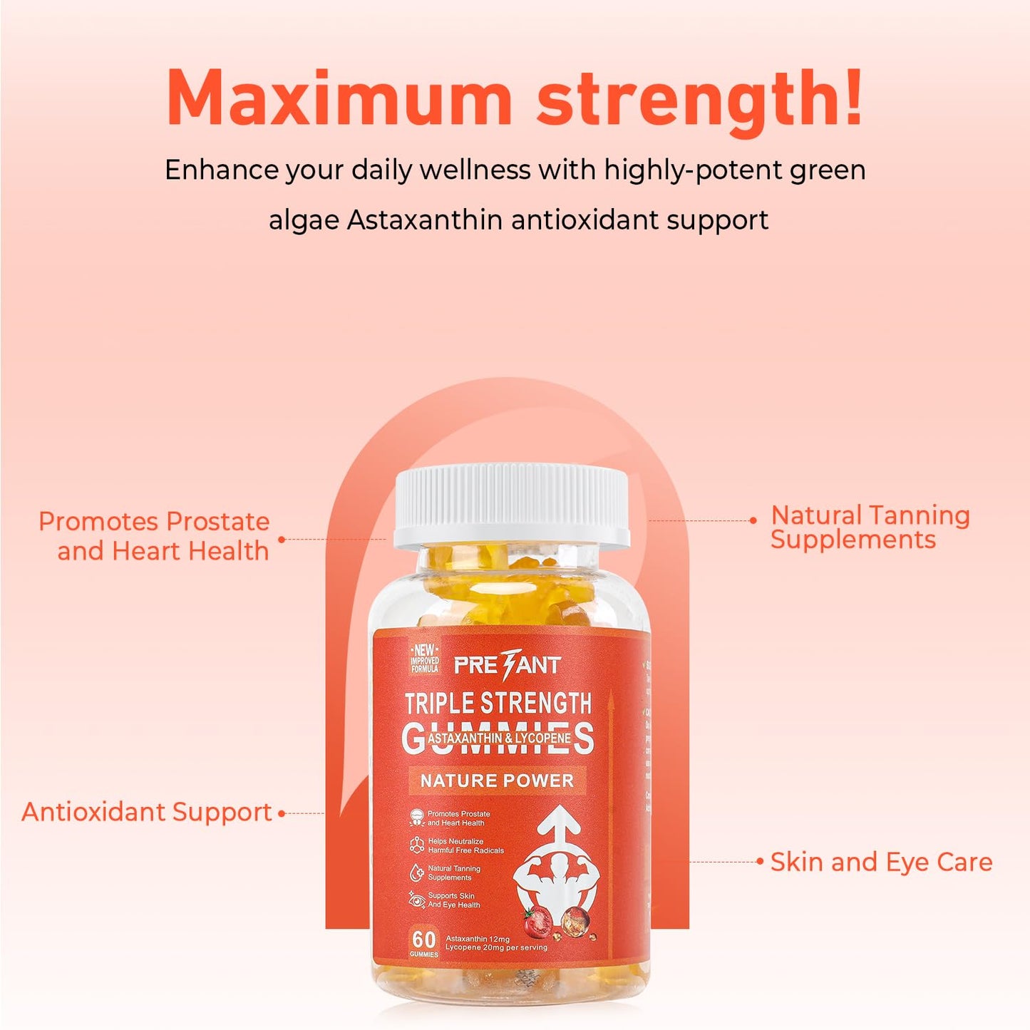 PRETANT Prostate Health Supplements for Men, Astaxanthin + Lycopene Gummies, 5 Ounce