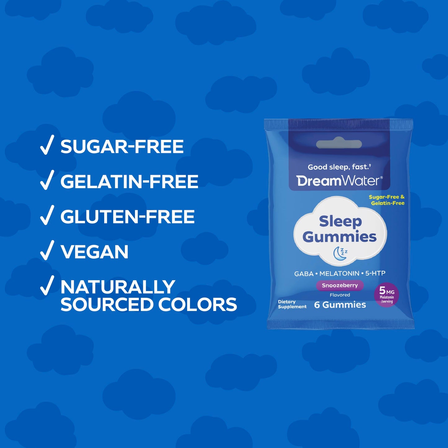 Dream Water Sleep Aid Gummies with Melatonin, GABA & 5-HTP, Snoozeberry Flavor, 72 Gummies