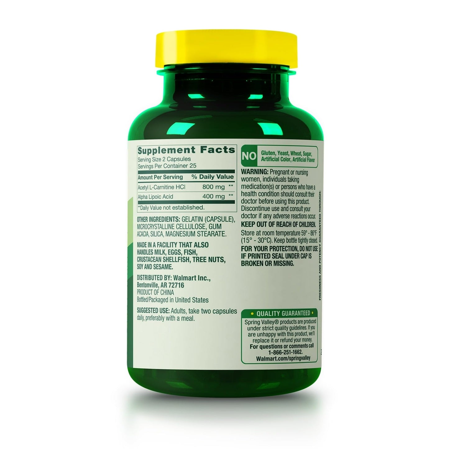 BASKETGOODS Acetyl L-Carnitine HCI 400 mg + Alpha Lipoic Acid 200 mg Capsules, 50 Count
