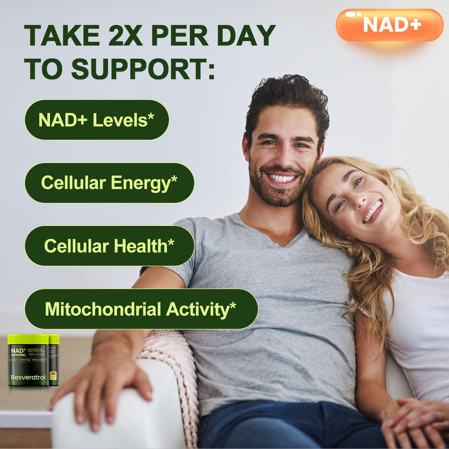 Cohbskj NMNH NAD Nicotinamide Riboside Resveratrol Liposomal NAD+ Resveratrol 60 Capsules