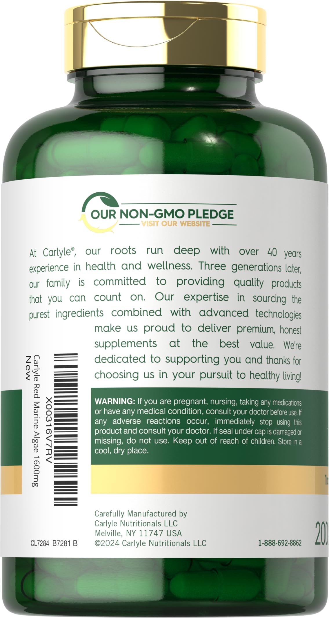 Carlyle Red Marine Algae 1600mg Capsule, 200 Count