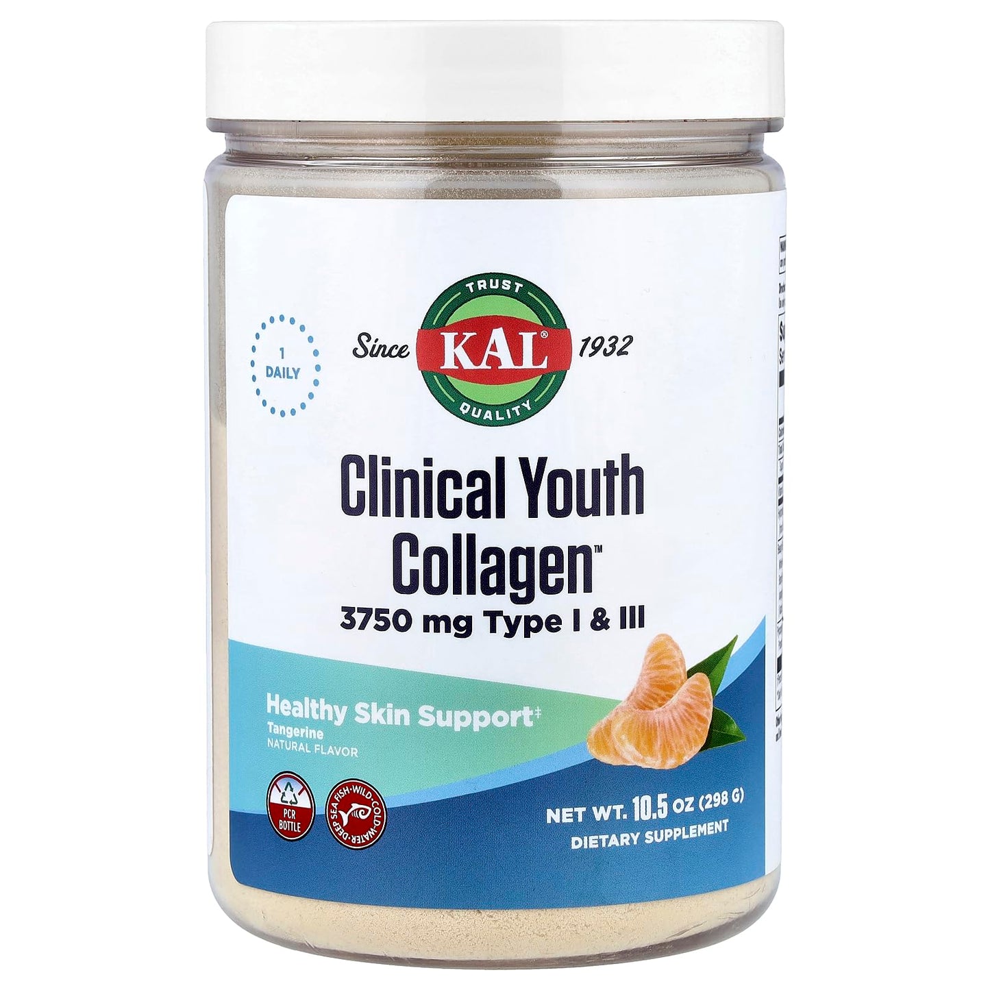 KAL Clinical Youth Collagen Type I & III Tangerine Powder, 10.5 Ounces
