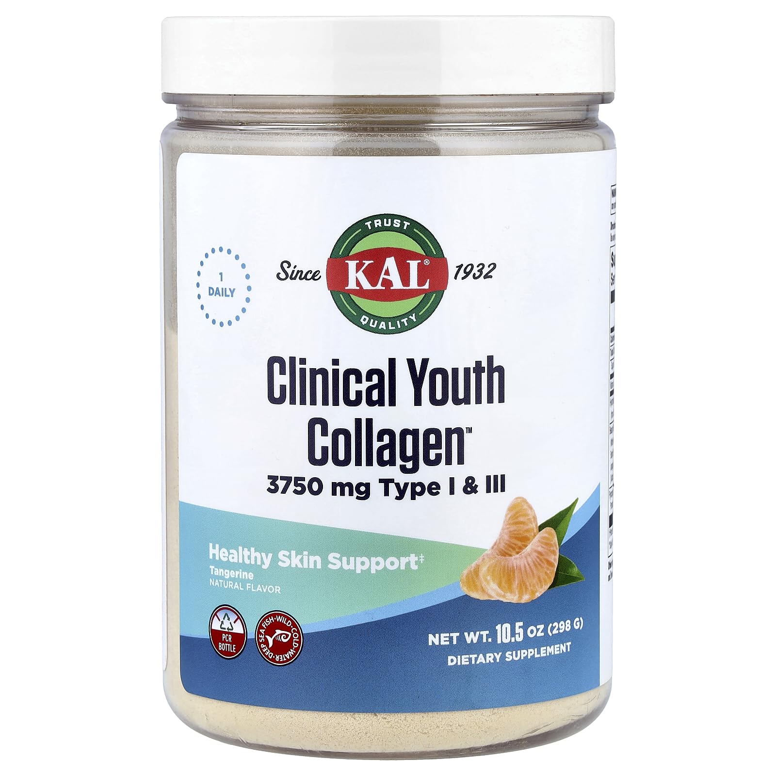 KAL Clinical Youth Collagen Type I & III Tangerine Powder, 10.5 Ounces