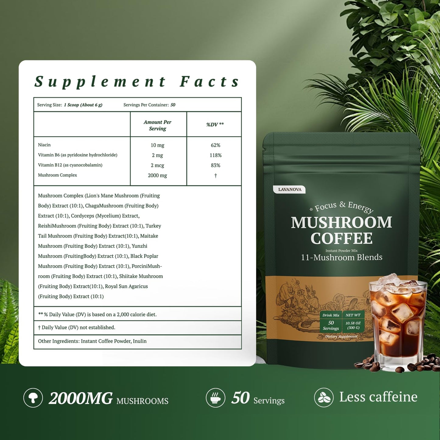 LAVANOVA Mushroom Coffee Powder 10.58 oz