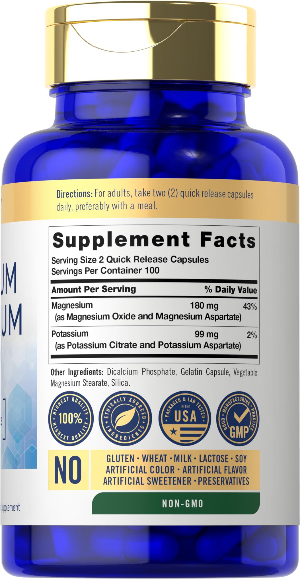 Carlyle Potassium Magnesium Supplement Capsule, 200 Capsules