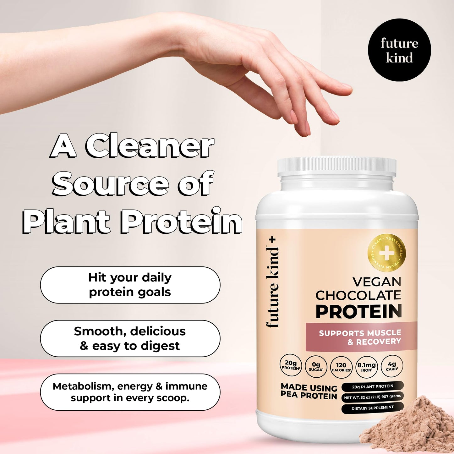 Future Kind Vegan Protein Powder, Pea Protein, Chocolate, 32 Servings, 2 lb