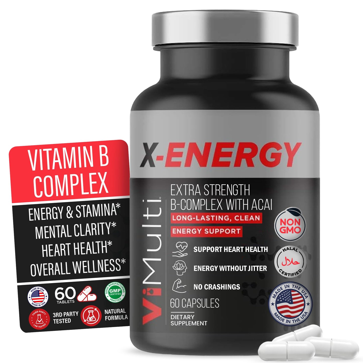 ViMulti X-Energy B Complex with Acai Dietary Supplement, 60 Capsules