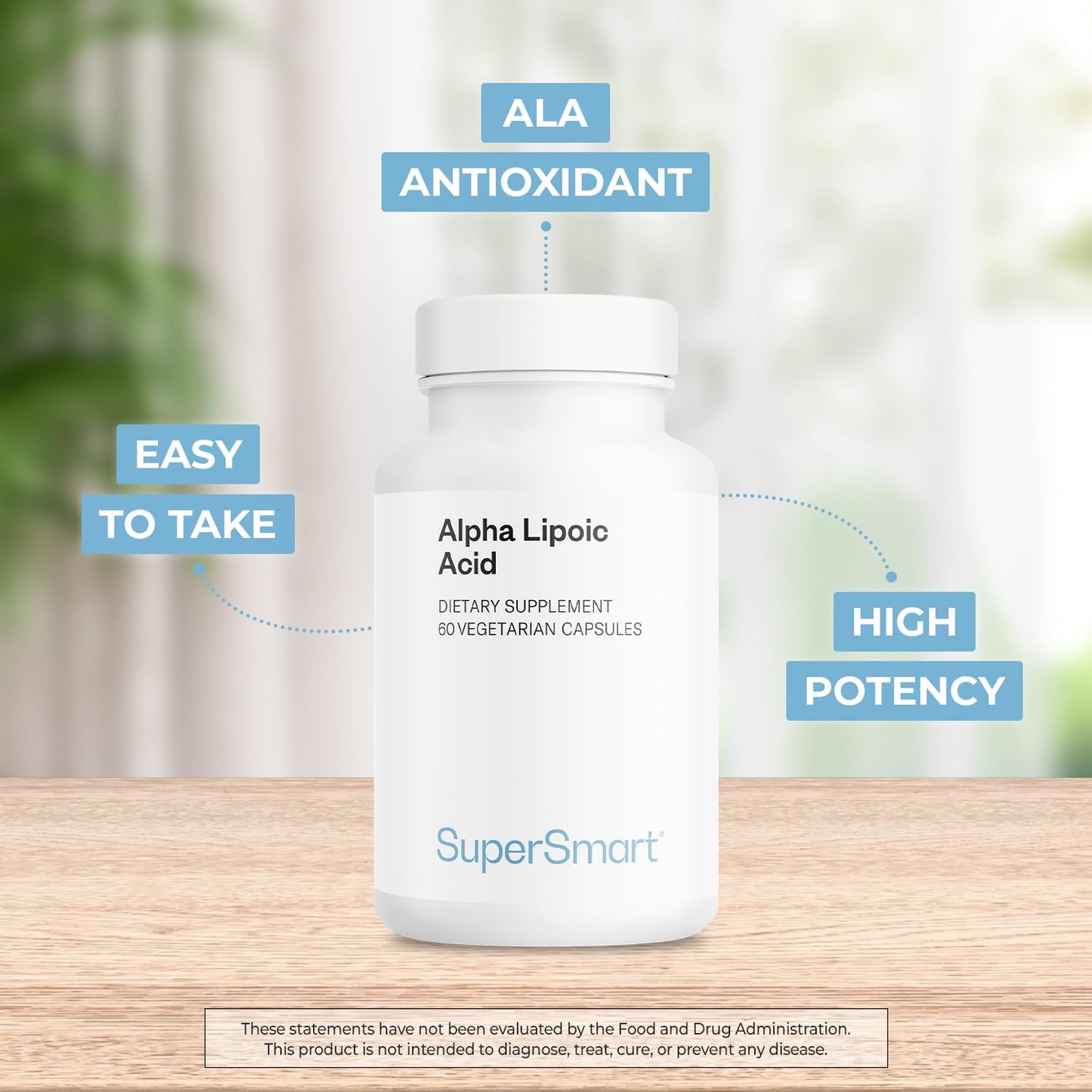 Supersmart Alpha Lipoic Acid 500mg per Day - High Potency Universal Antioxidant - ALA Supplement Capsules, 60 Count
