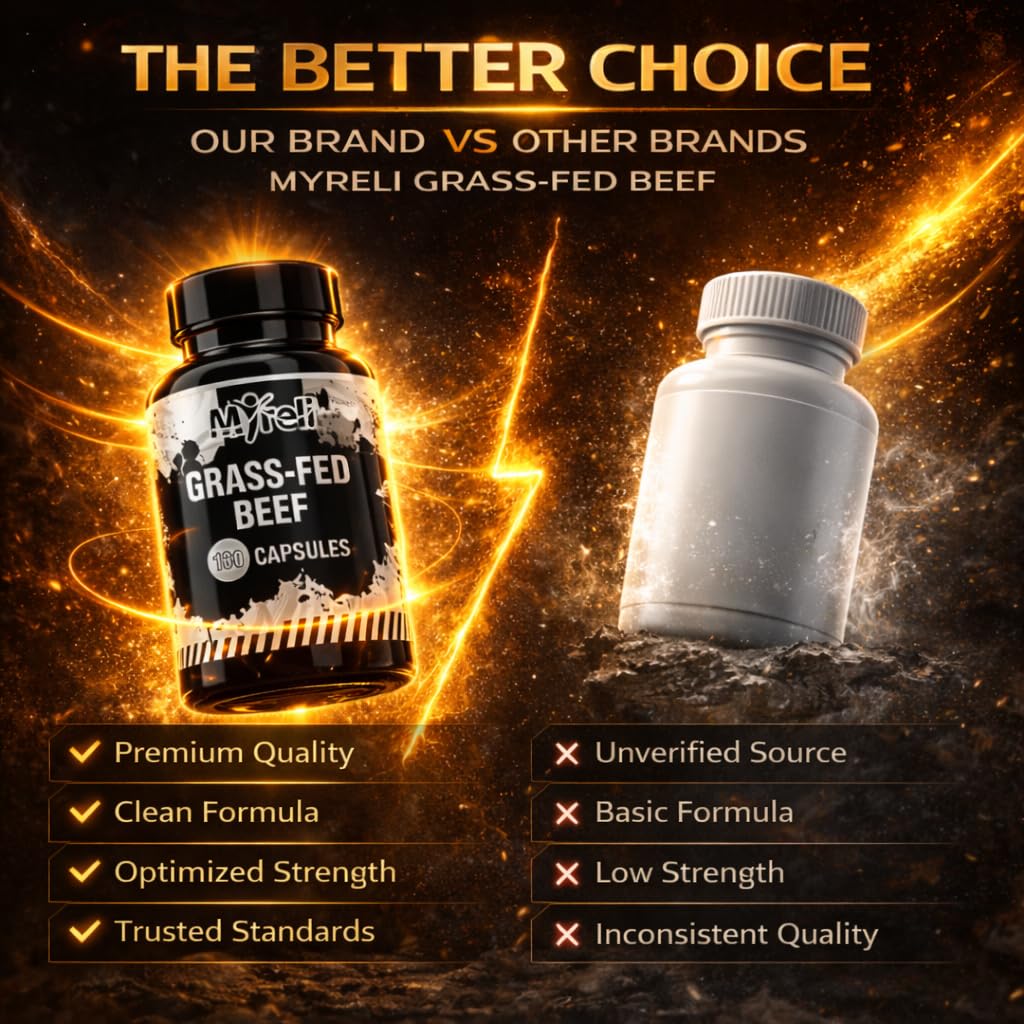 MYRELI Grass-Fed Beef Organ Complex – 8 Organs with Liver, Heart, Kidney, Brain, Spleen, Pancreas, Lung & Thymus Plus Collagen – Source of Proteins, Amino Acids & Nutrients – Non-GMO, 160 Capsules