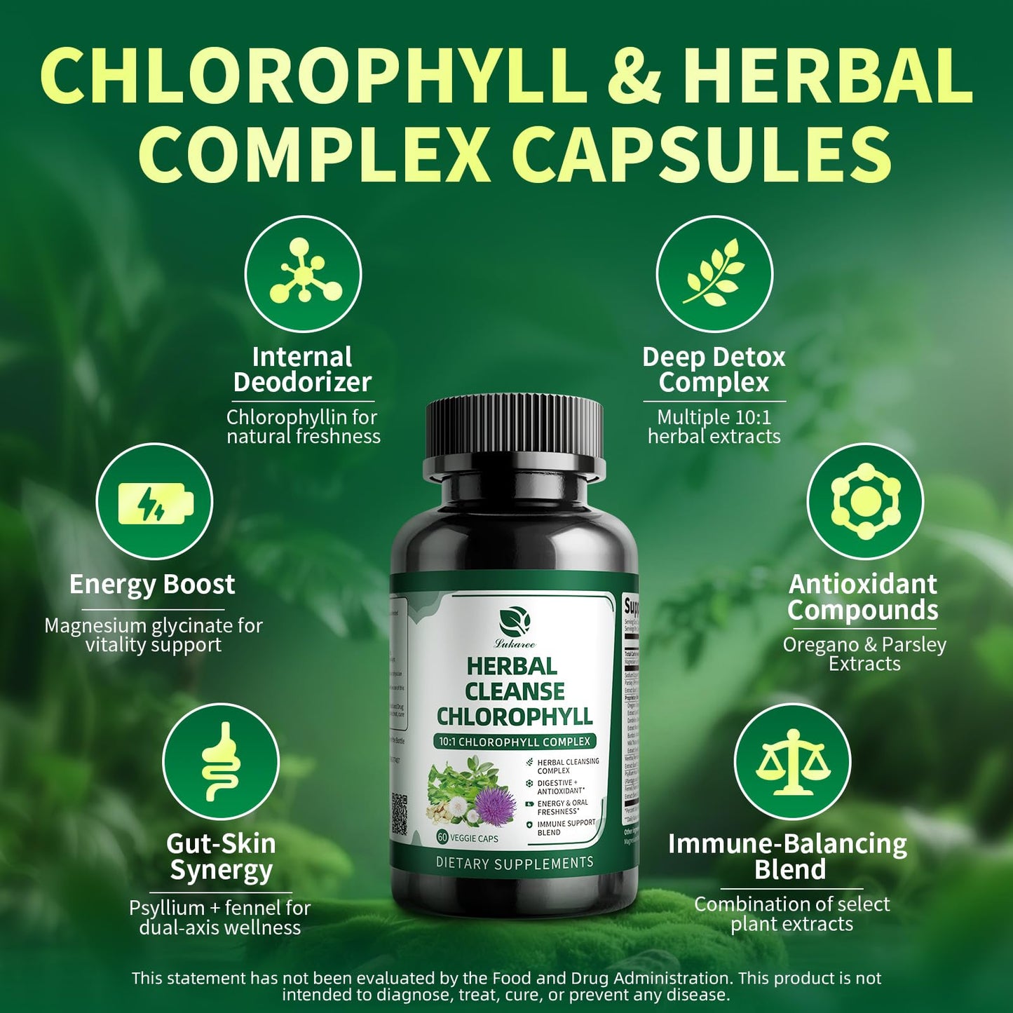 Lukaree Chlorophyll Herbal Complex Capsules, 60 Count