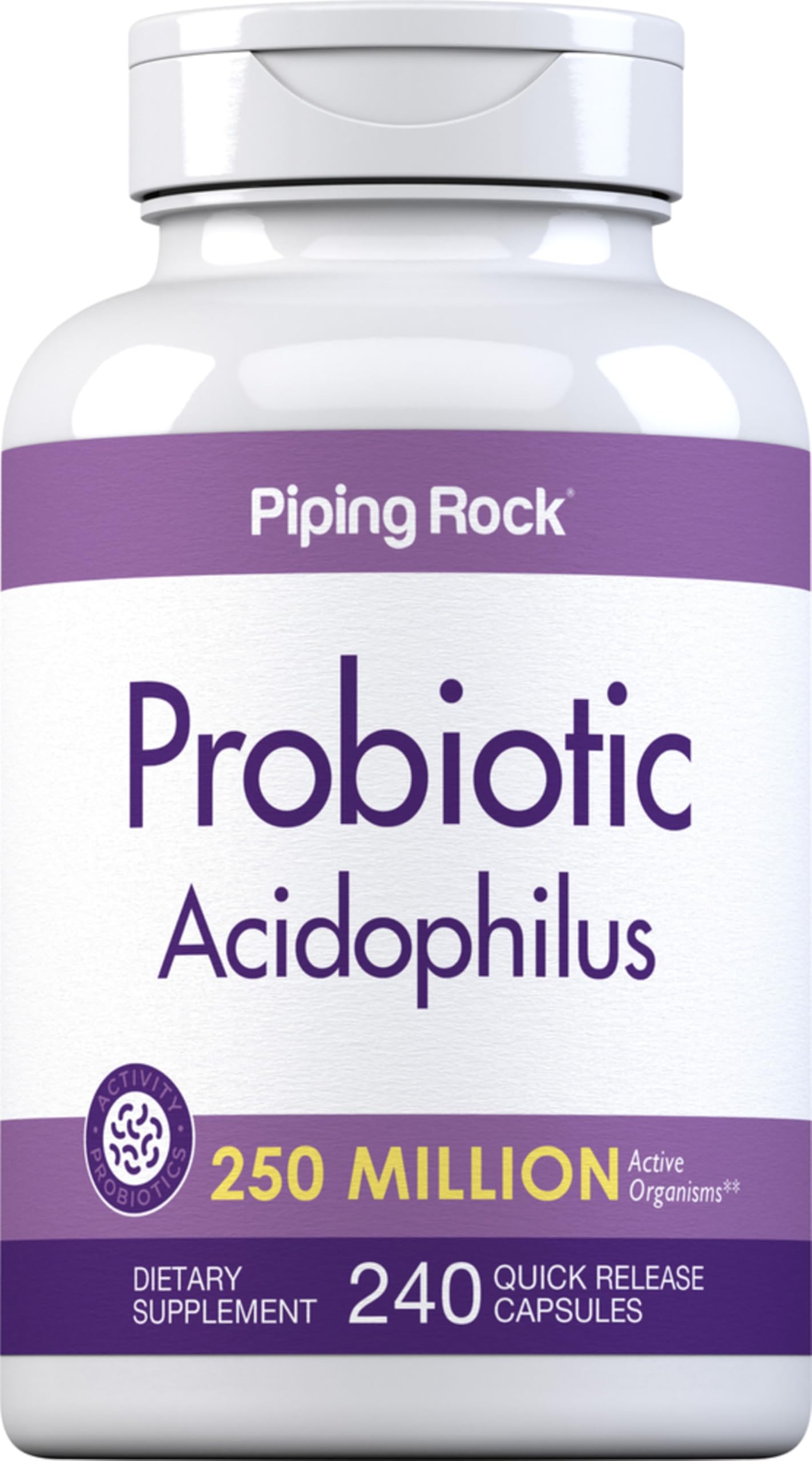 Piping Rock Probiotic Acidophilus Capsules 250 Million CFU, 240 Capsules, Non-GMO, Gluten Free