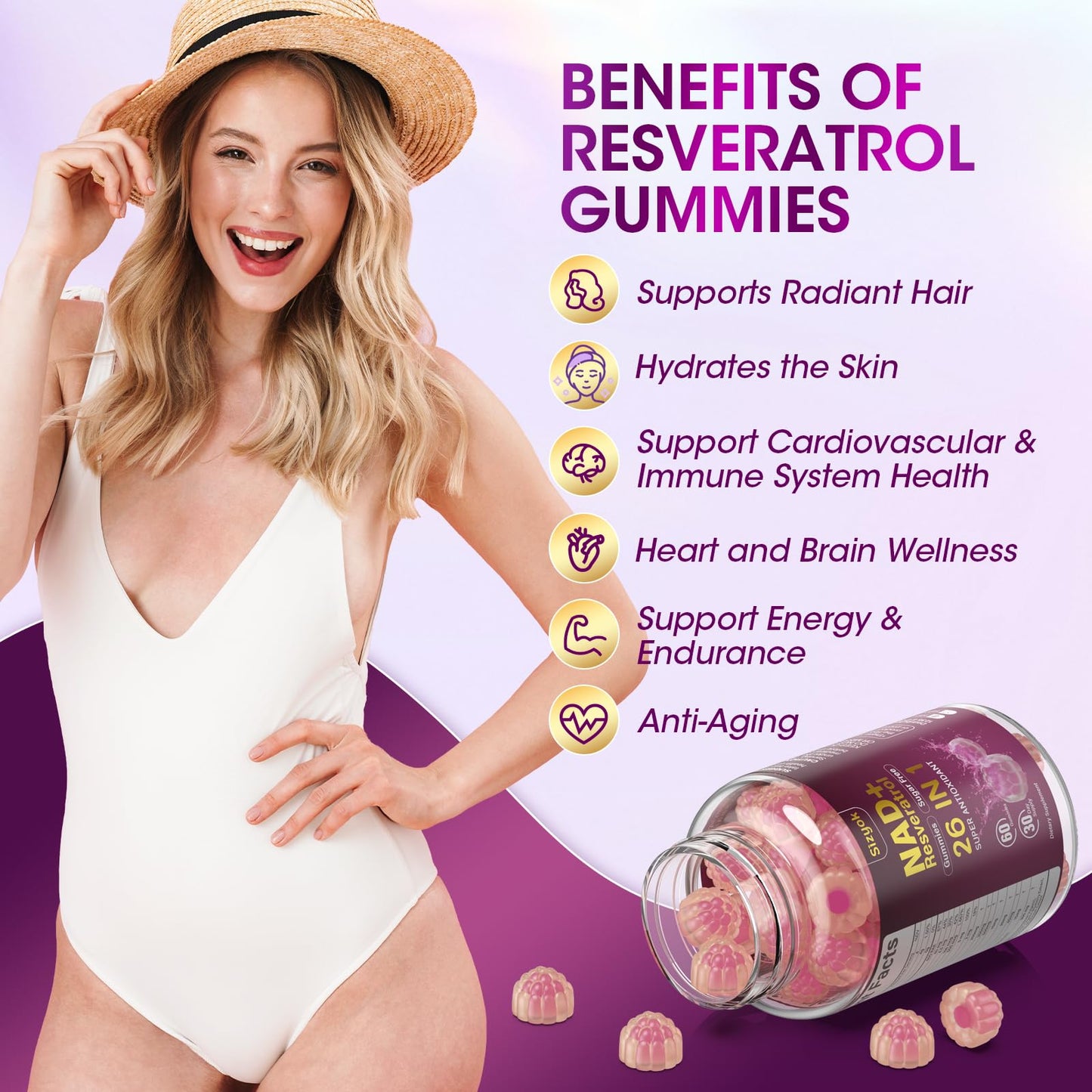 Sizyok NAD Resveratrol Gummies, 60 Gummies