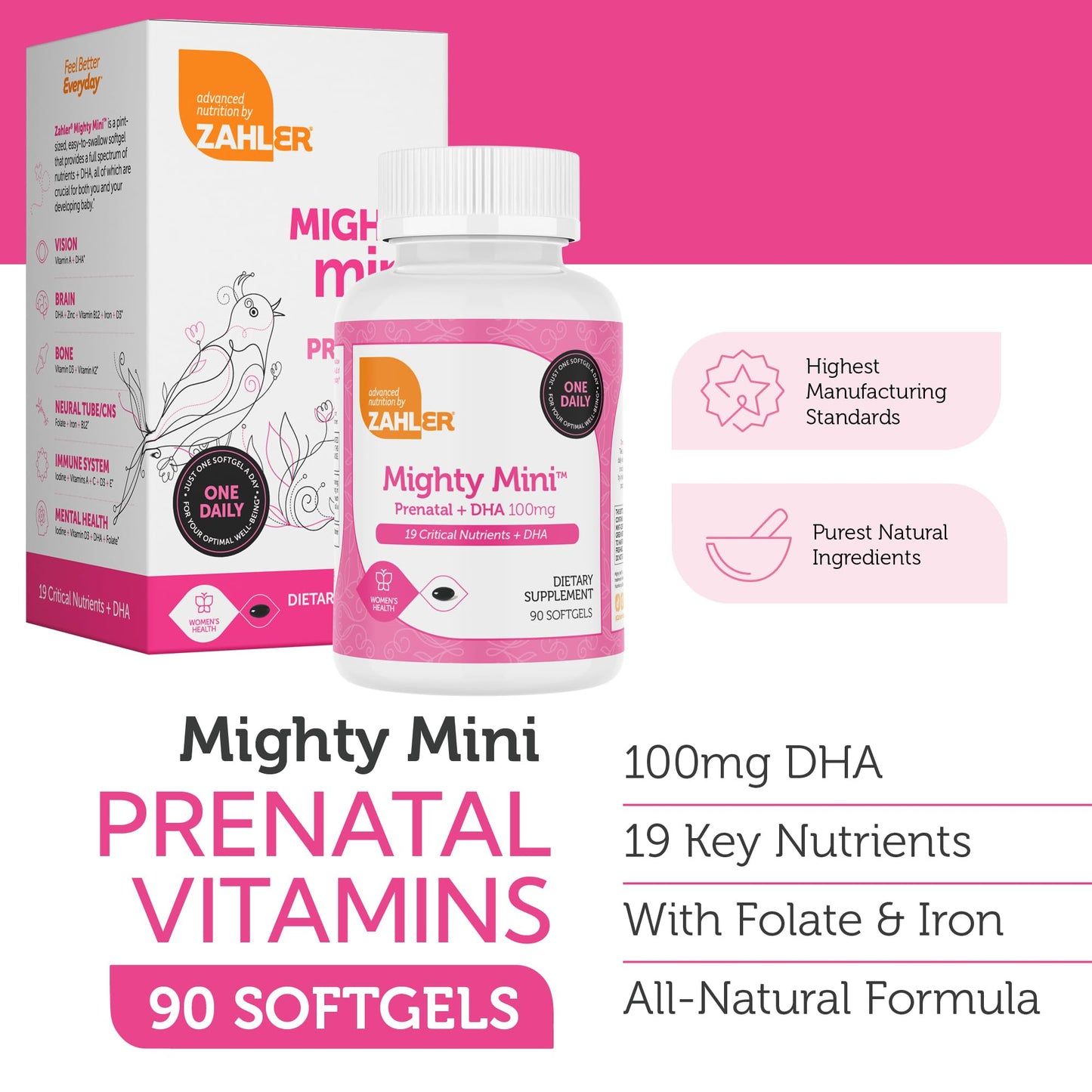 Zahler Mighty Mini Prenatal Vitamin Softgel, 90 Count