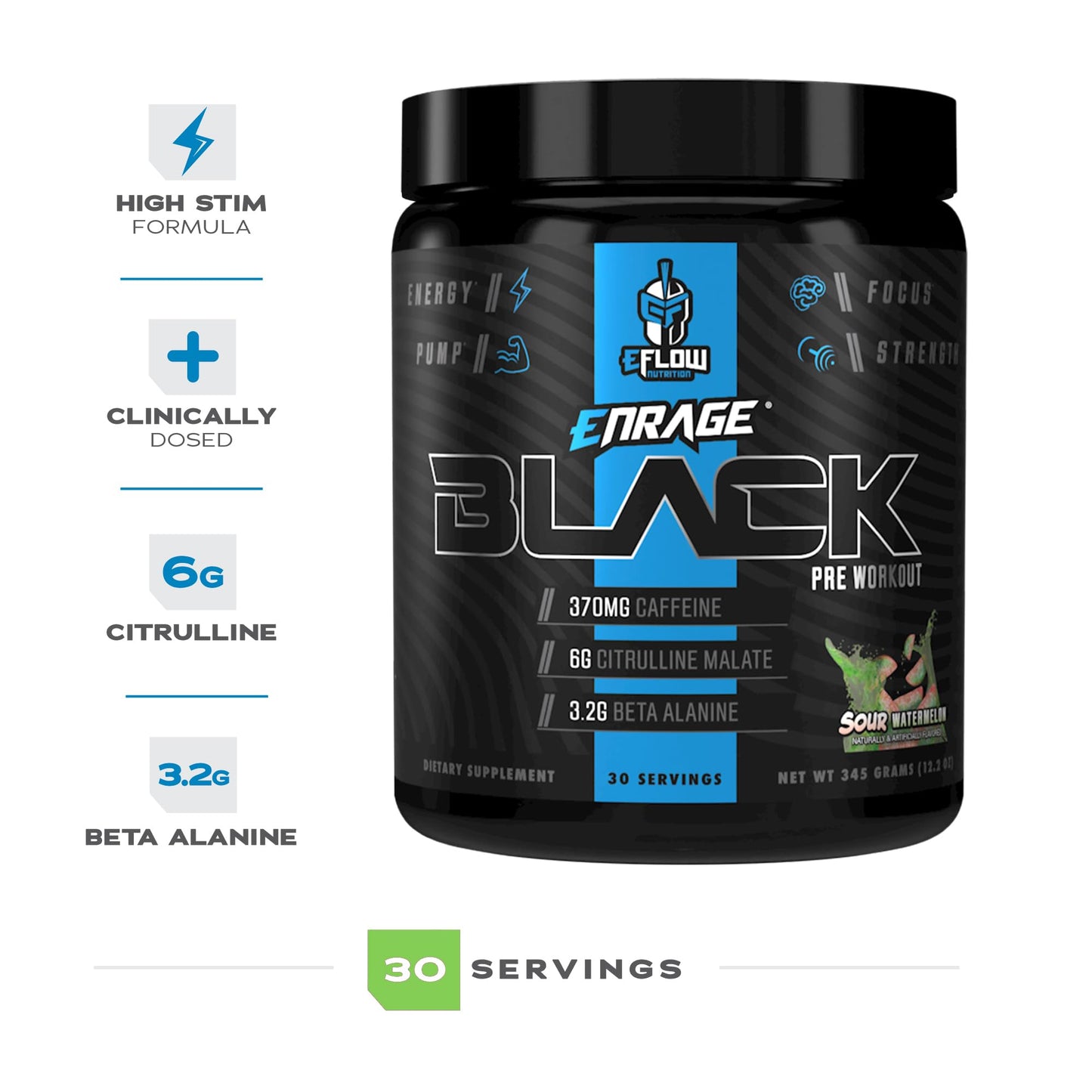 eFlow Nutrition Enrage Black High Stimulant Pre Workout Supplement Powder 12.2 Ounce