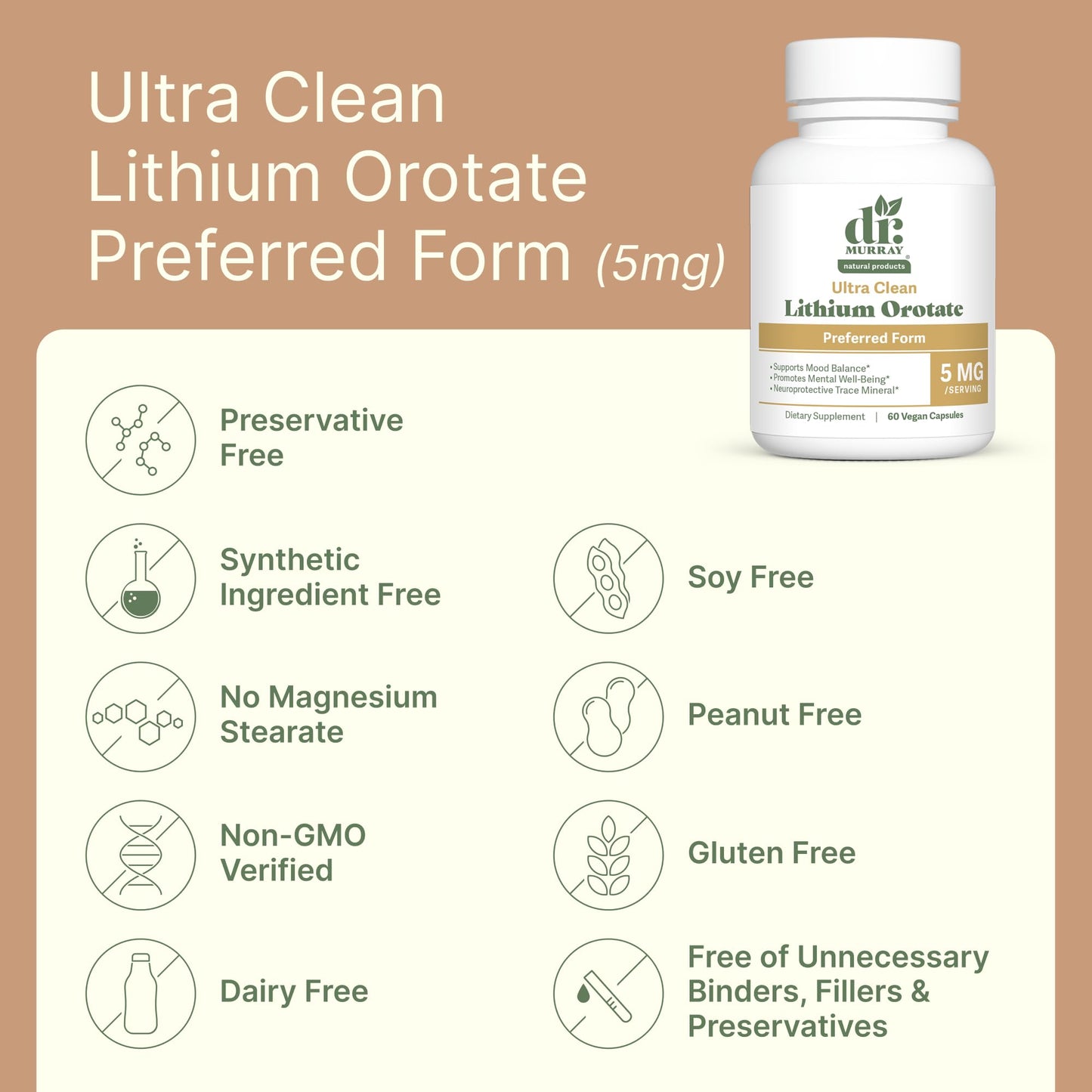 Dr. Murray Natural Products Lithium Orotate 5mg Supplement Capsule 60 Count