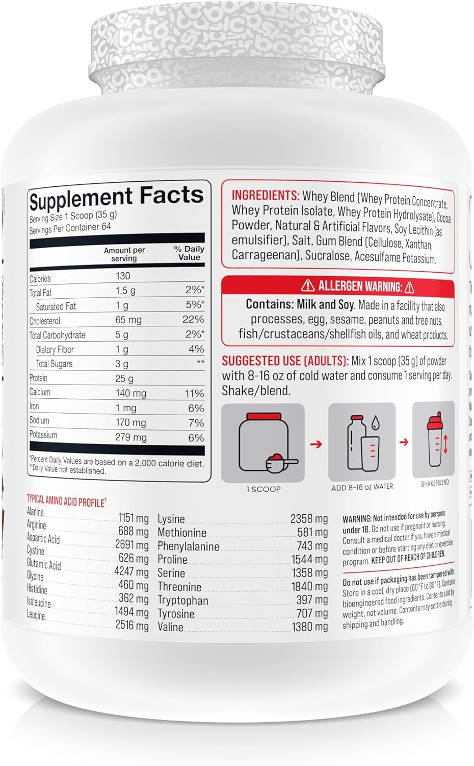 BASIC SUPPLEMENTS Whey Protein Powder, 80 Servings