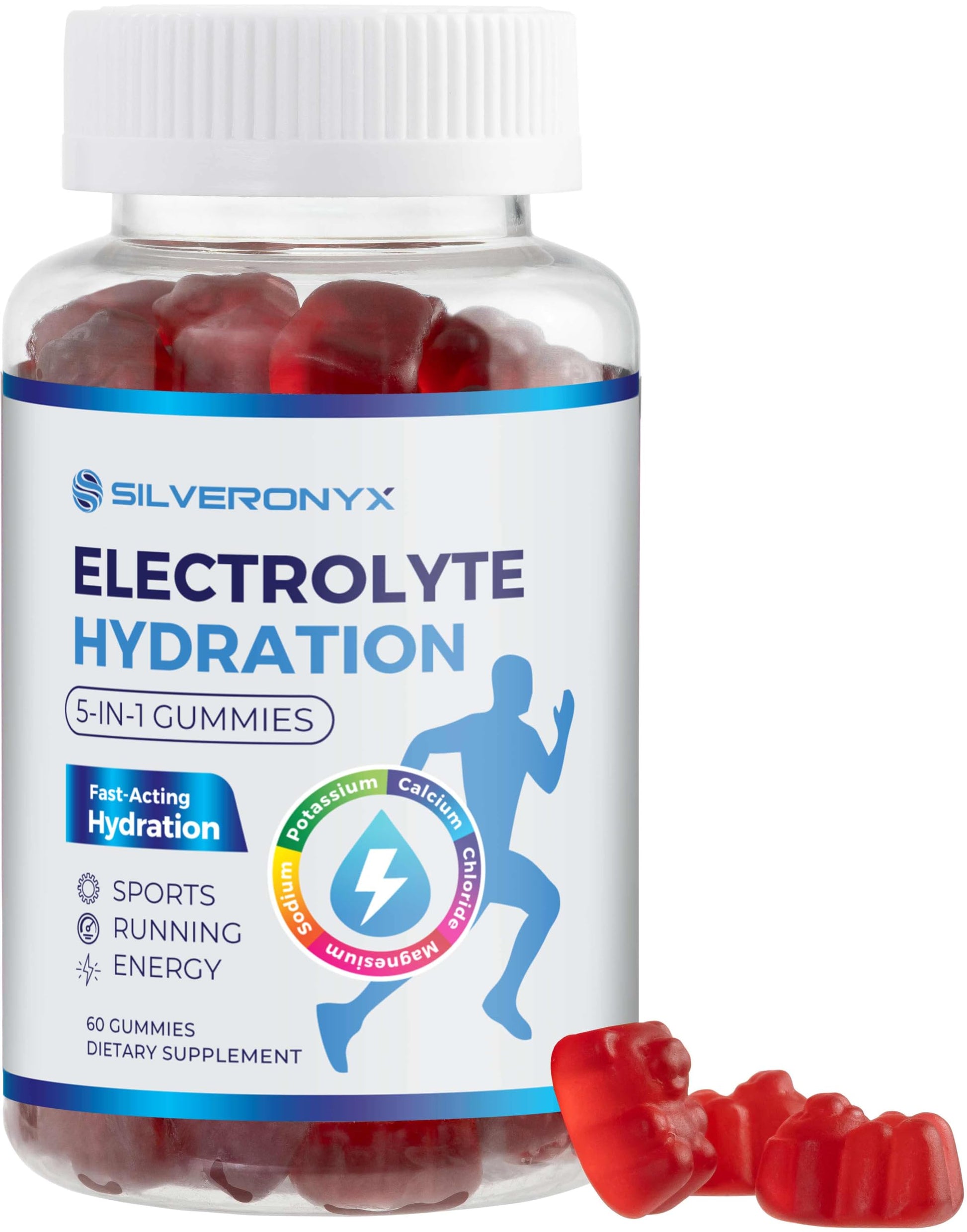 SILVERONYX Electrolyte Hydration Gummies Raspberry Flavor, 60 Gummies
