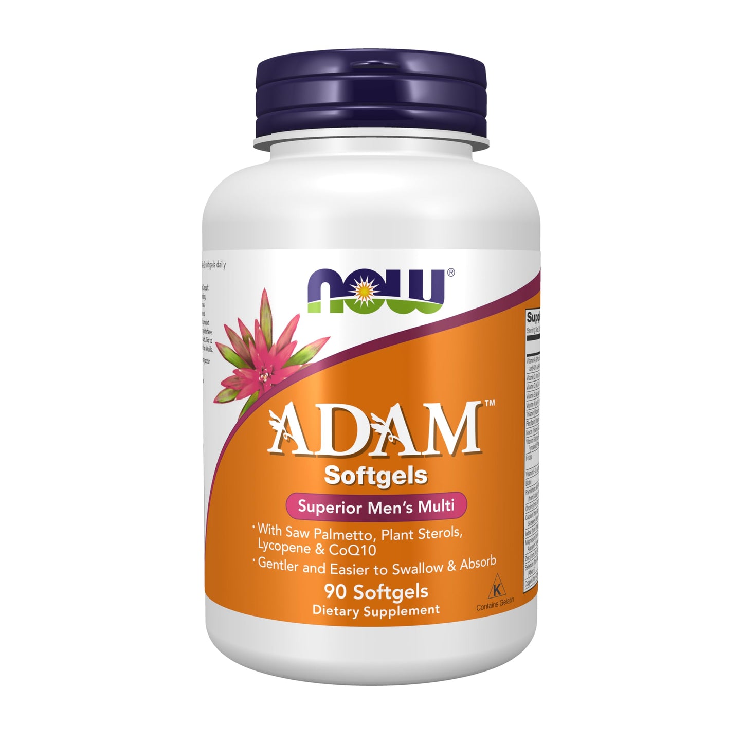 NOW Foods ADAM Men's Multivitamin with Saw Palmetto, Plant Sterols, Lycopene & CoQ10 Softgels, 90 Softgels