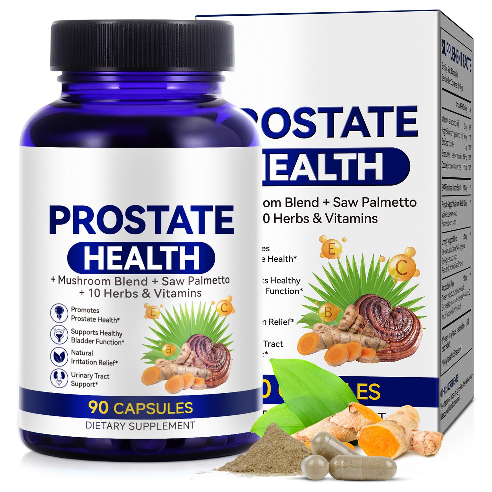 Ruduwu Prostate Health Supplements for Men Saw Palmetto with Reishi & Nettle, Ashwagandha, 90 Capsules