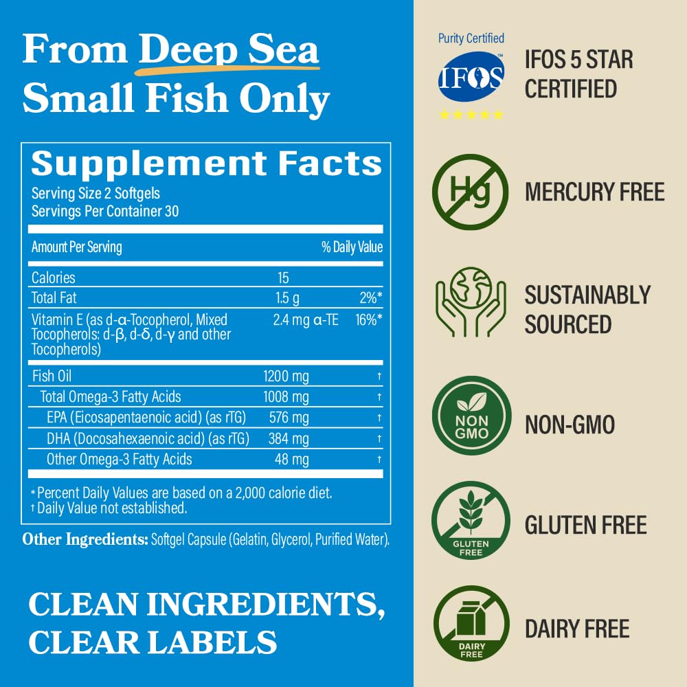 DAIKEN Mini Fish Oil 1200 mg, rTG Omega 3 1000 mg, 120 Softgels