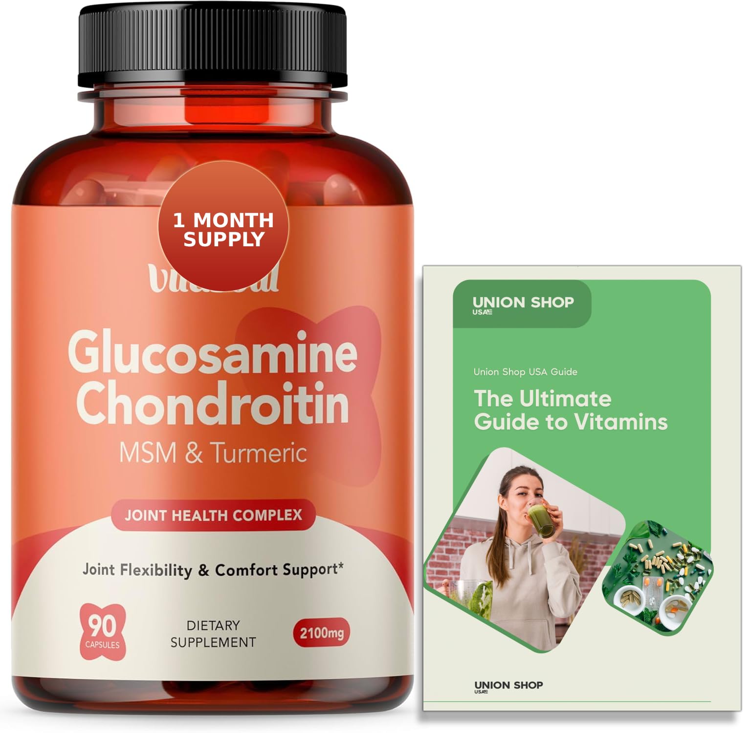 UNION SHOP USA Glucosamine Chondroitin MSM & Turmeric Joint Support Capsule 90 Capsules