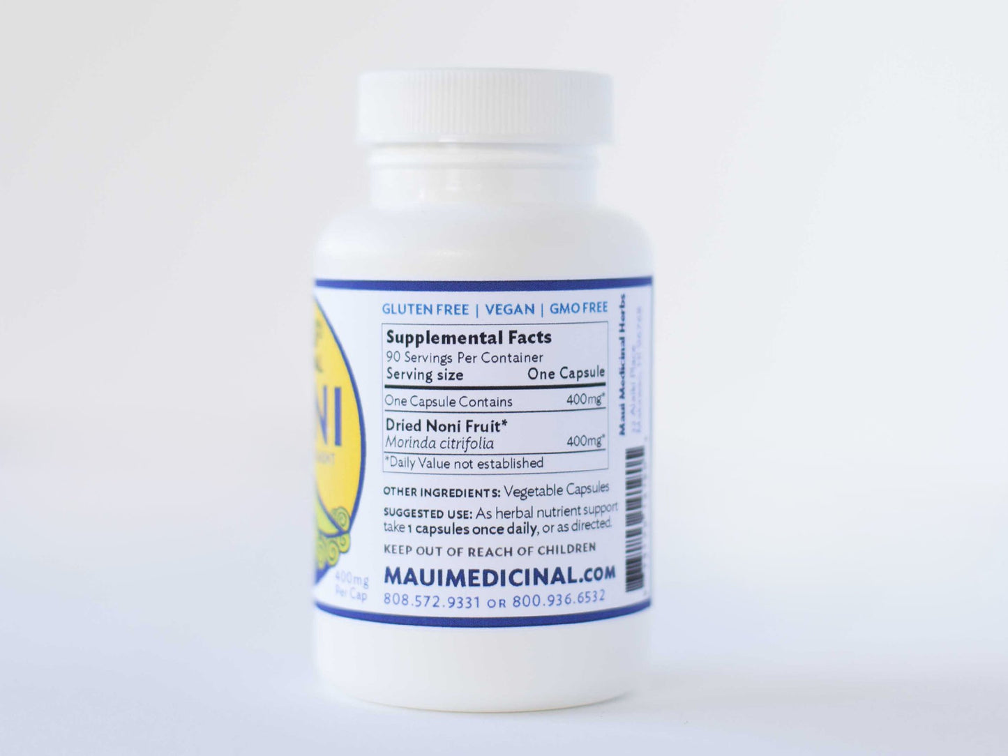 Maui Medicinal Herbs Kona Noni 90 Vcaps 400mg per Capsule, Organic Whole Fruit