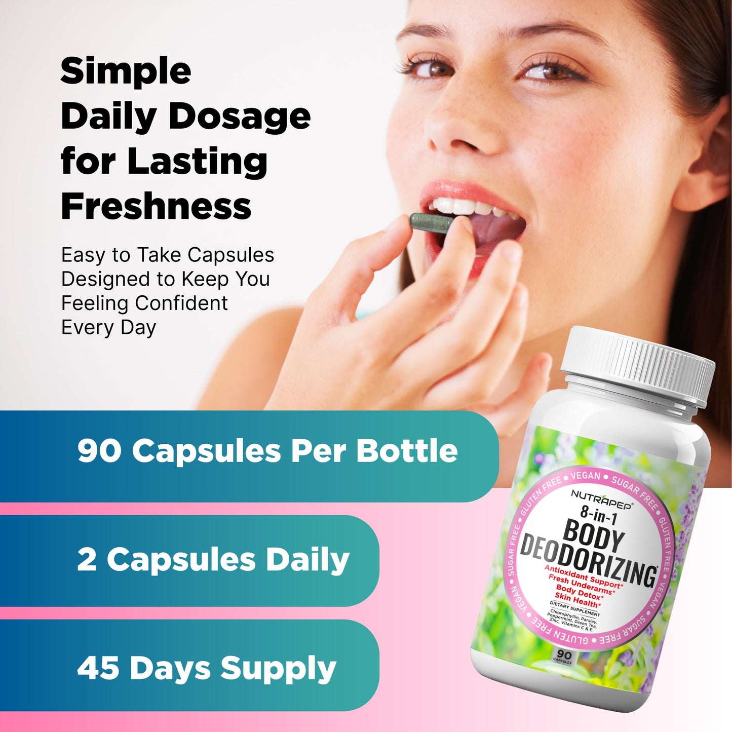 NutraPep Body Deodorizing Supplement Capsule 180 Count