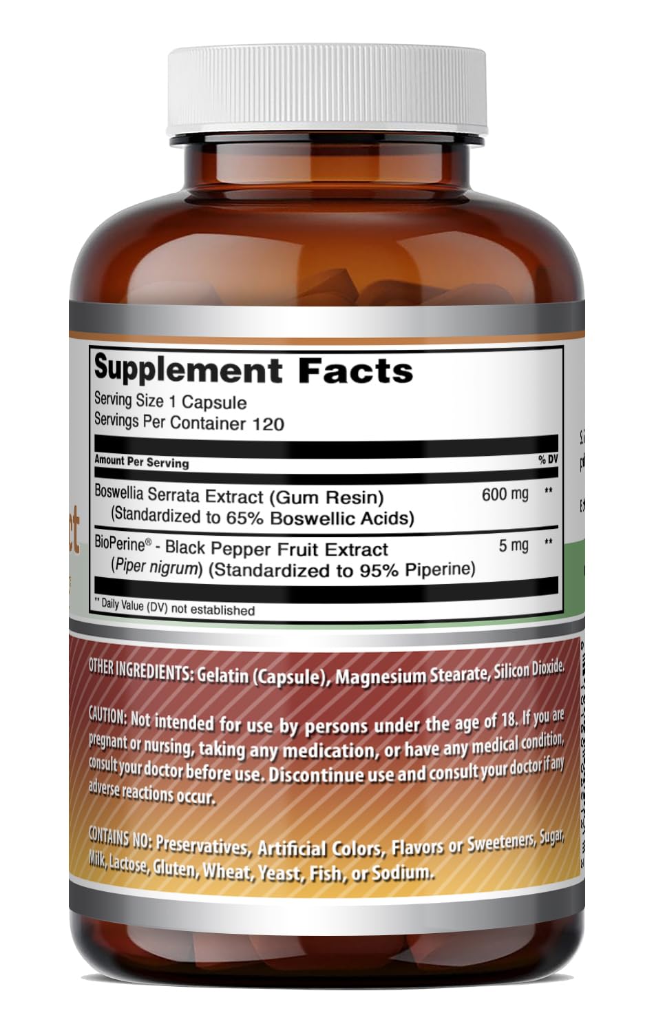 Amazing Nutrition Boswellia Extract with Bioperine Supplement Capsules, 120 Count