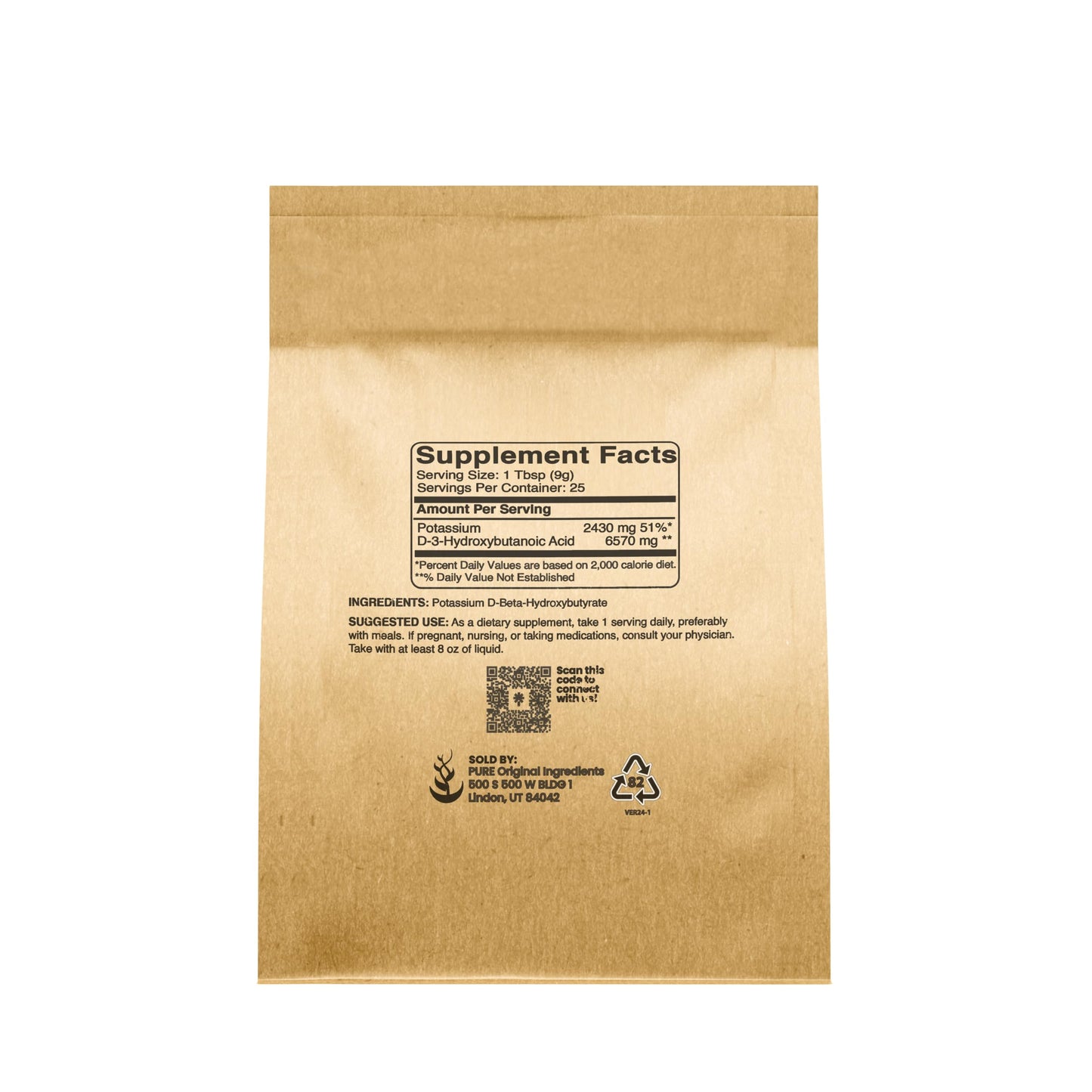 Pure Original Ingredients Potassium BHB (D-Beta-Hydroxybutyrate) Powder 8 oz