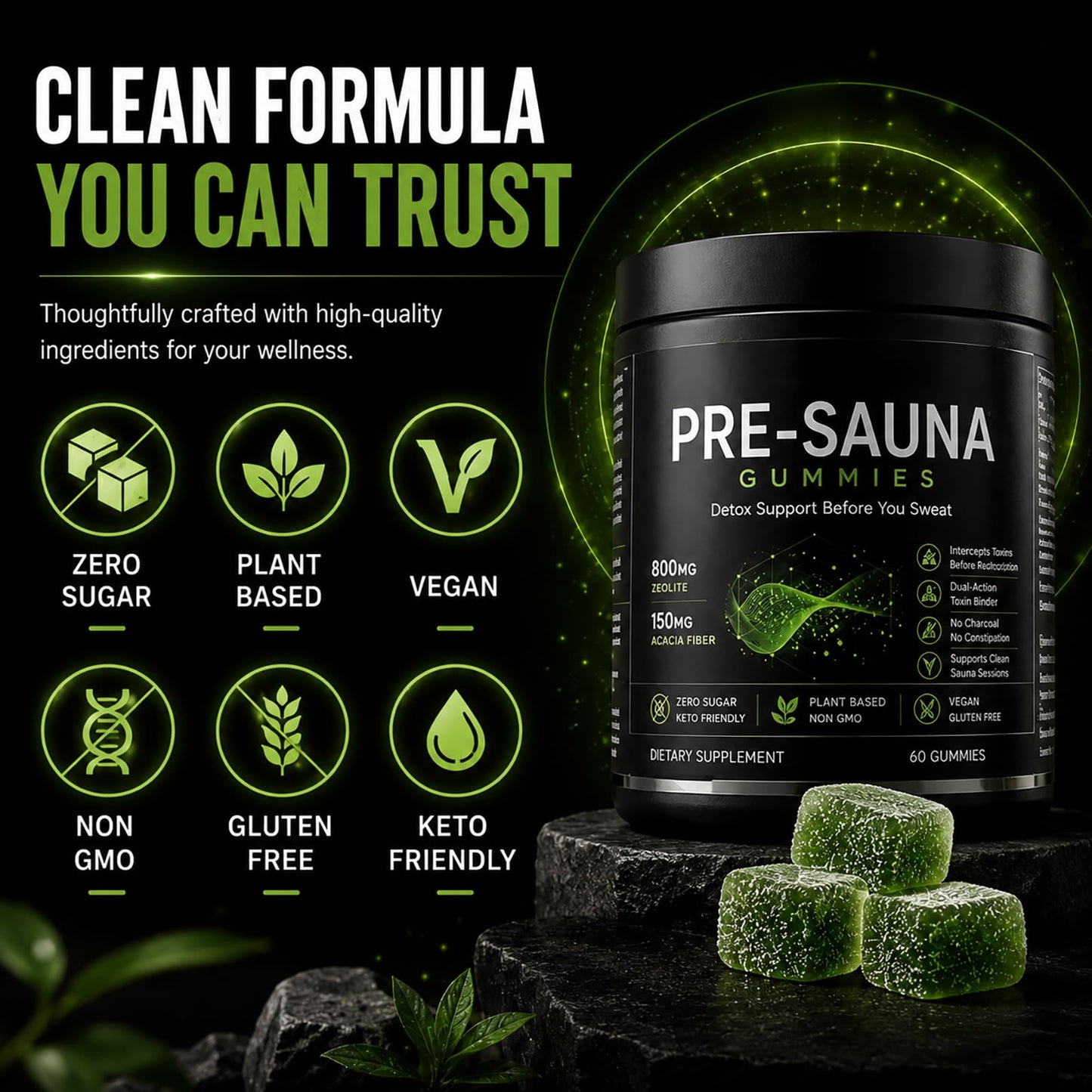 Tfnovg Pre-Sauna Gummies with Clinoptilolite Zeolite + Acacia Fiber, 60 Gummies
