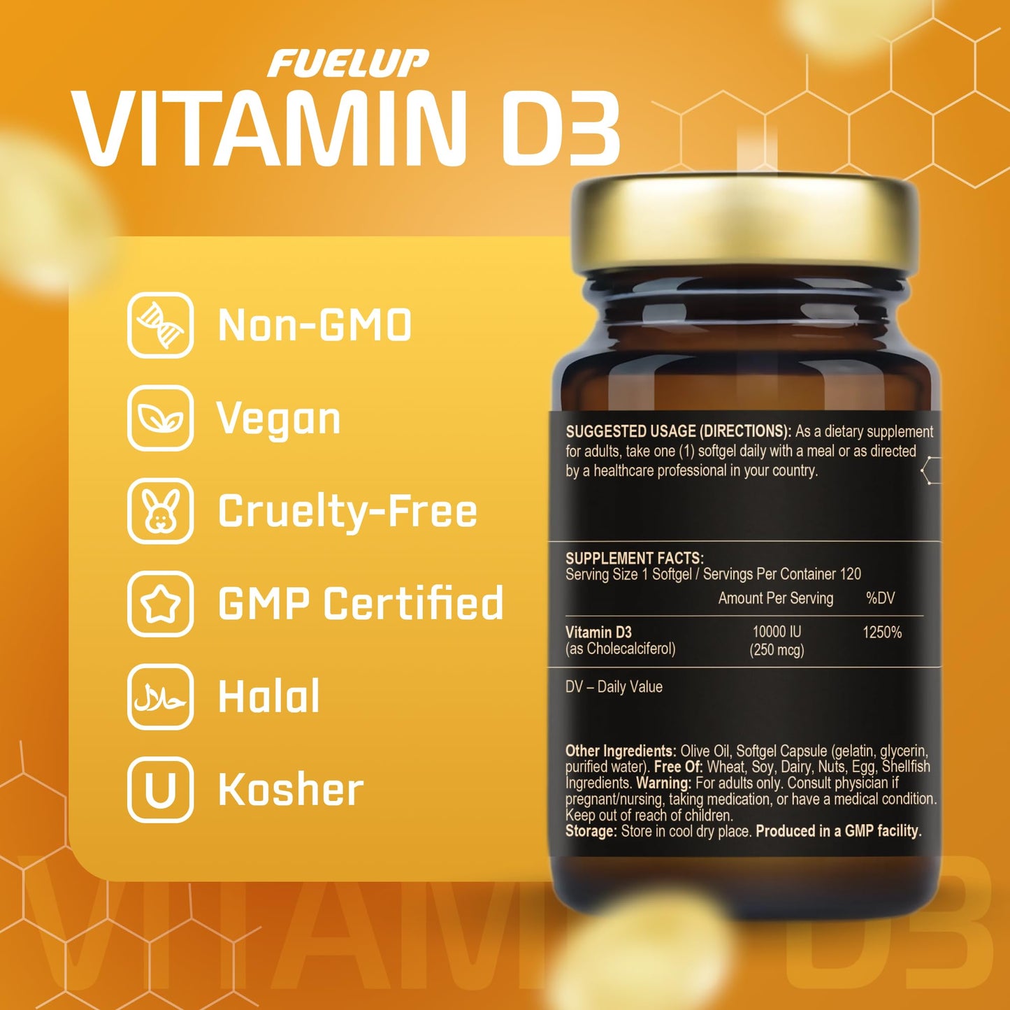 Fuelup Vitamin D3 10000 IU Softgels, 120 Softgels