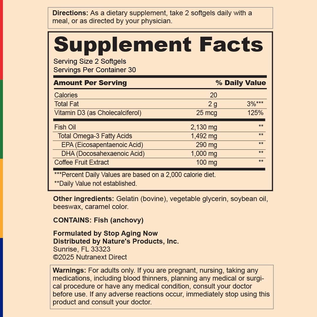 Stop Aging Now Omega-3 Supplement Softgels, 60 Count