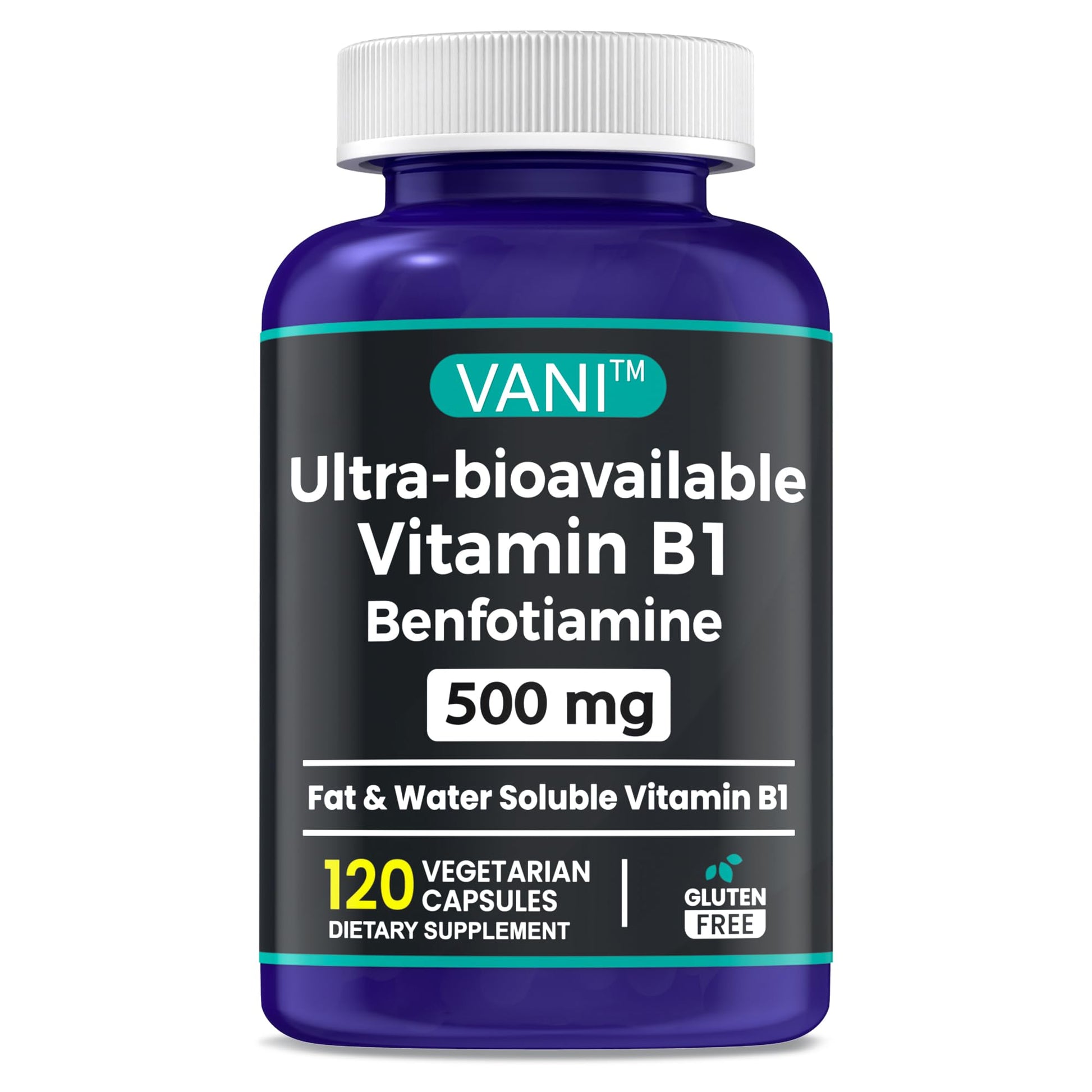 VANI Vitamin B1 with Benfotiamine 500mg Capsules 120 Count