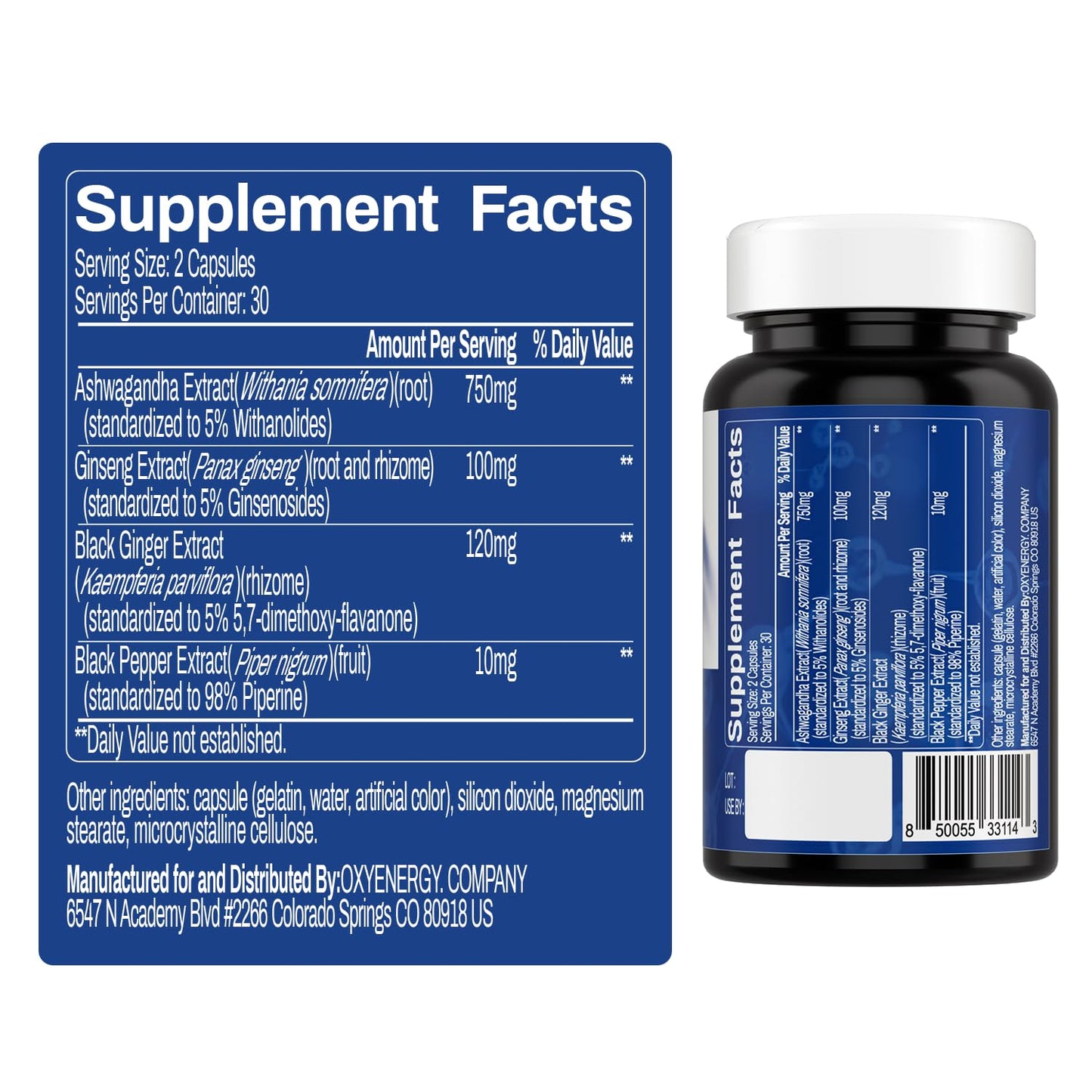 OxyEnergy Ashwagandha Capsules 60 Count