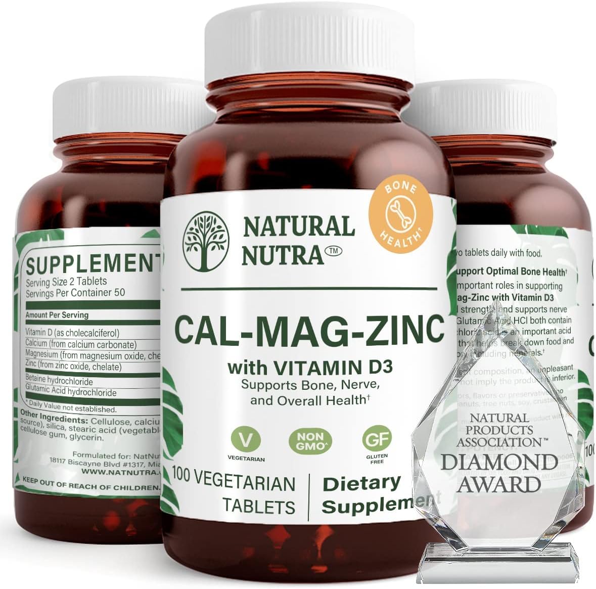 Natural Nutra Calcium Magnesium Zinc with Vitamin D3 CMZ Supplement Tablets 300 Tablets